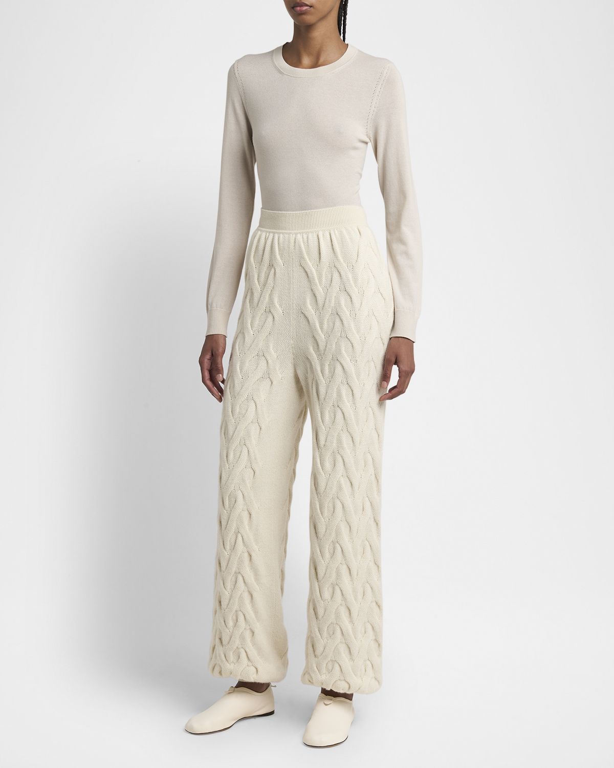 Loro Piana Cocooning Cozy Braids Knit Baby-Cashmere Jogger Trousers
