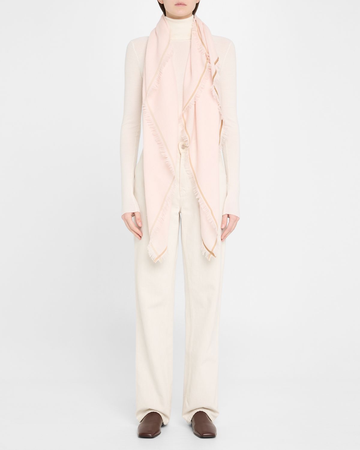 Loro Piana Cashmere Striped Trim Scarf