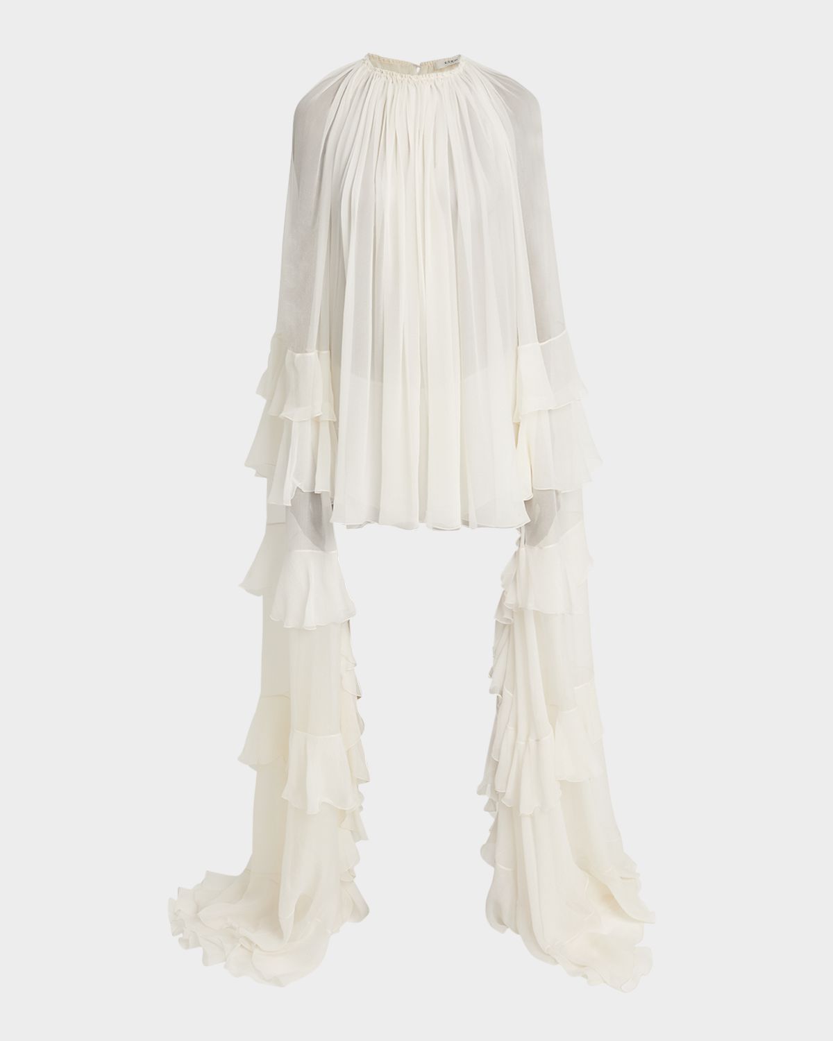 Chloe Draped Ruffle Sleeve Silk Mousseline Ruffle Mini Dress