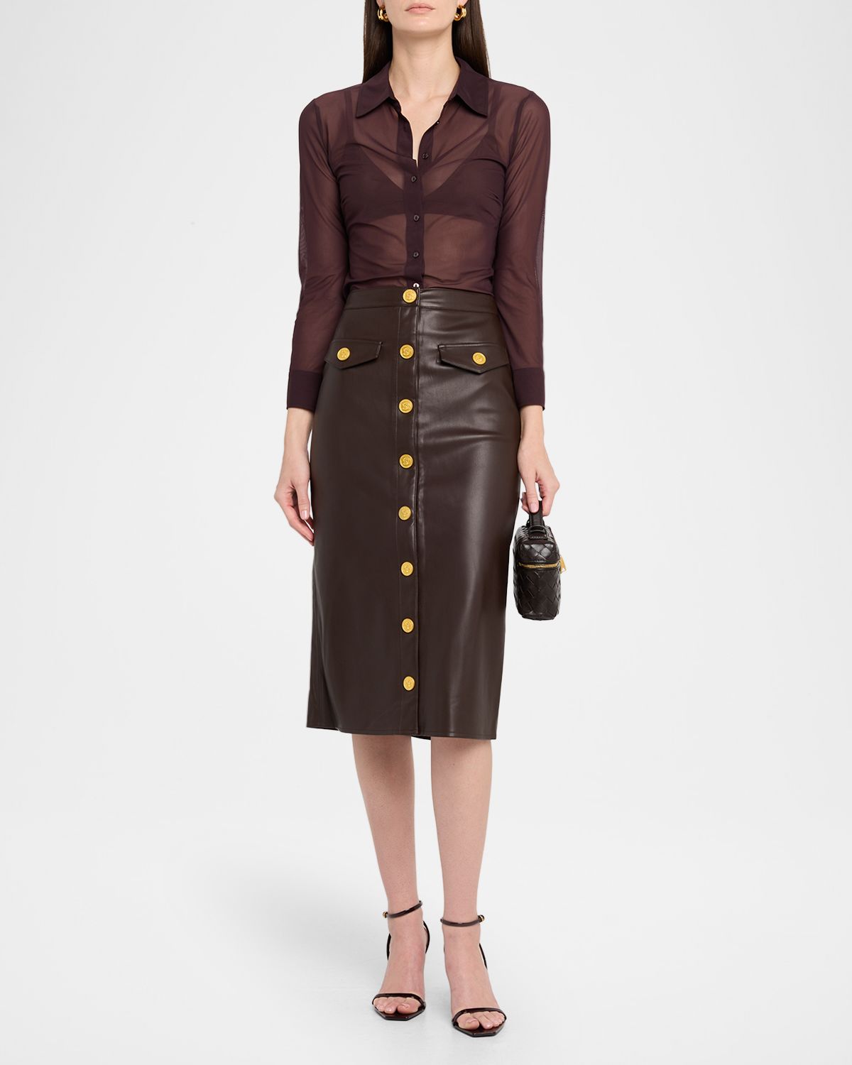 L 'Agence Milann Vegan Leather Midi Skirt