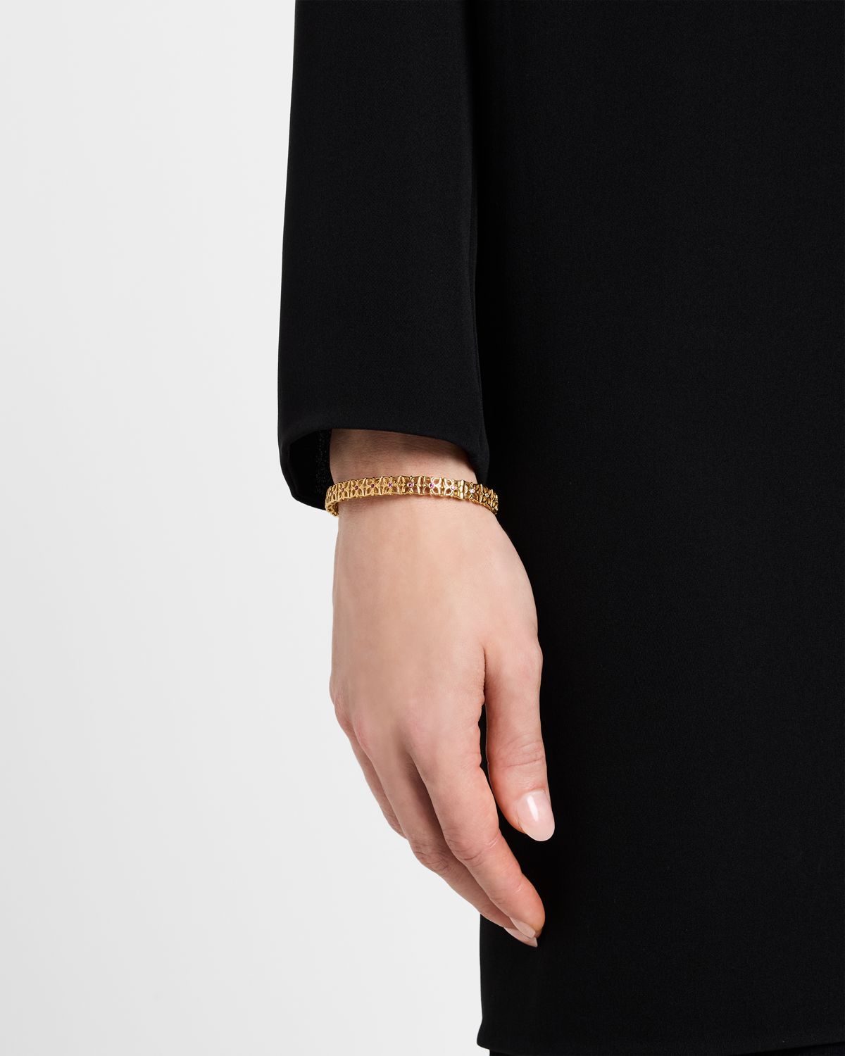 Stephen Dweck 18K Yellow Gold Diamond and Ruby Bangle Bracelet
