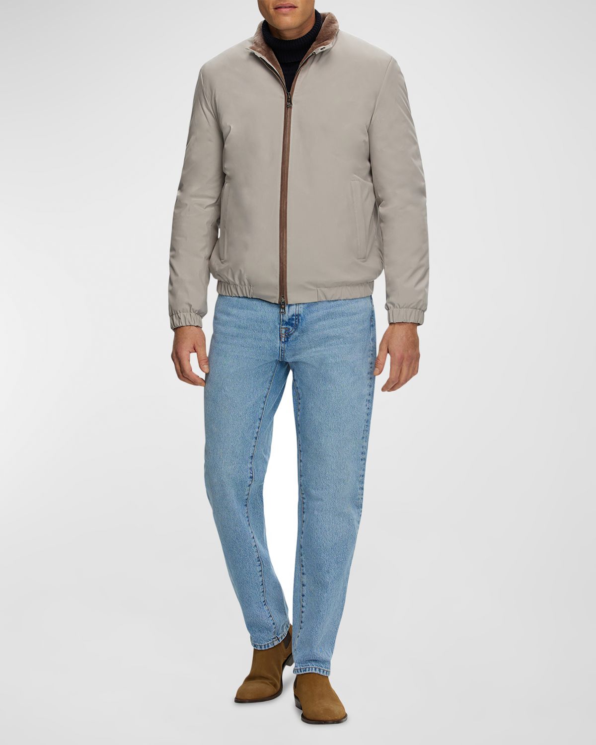 Gorski Men 's Lamb Shearling Lined Bomber Jacket