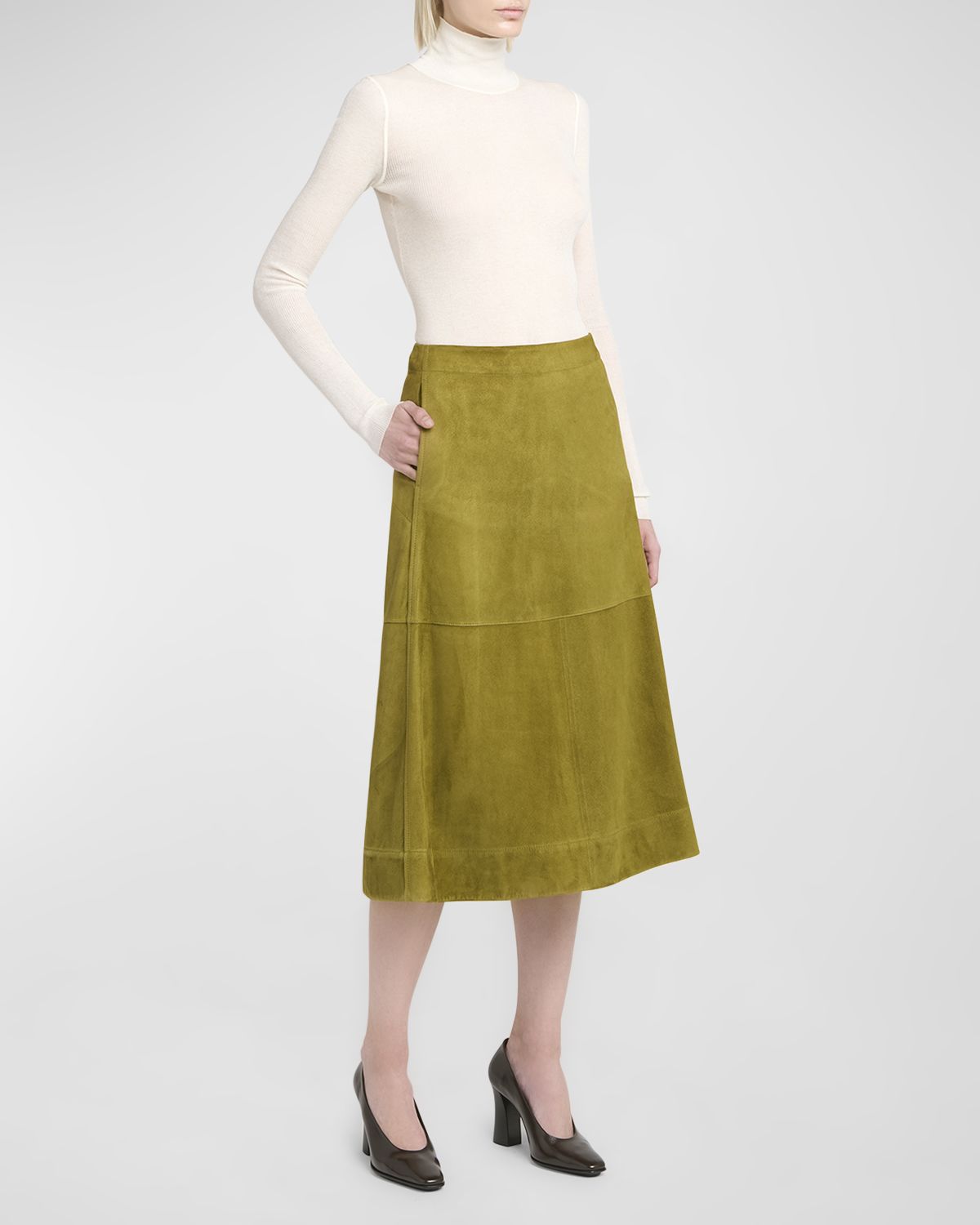 Bottega Veneta Paneled Suede Knee-Length Skirt