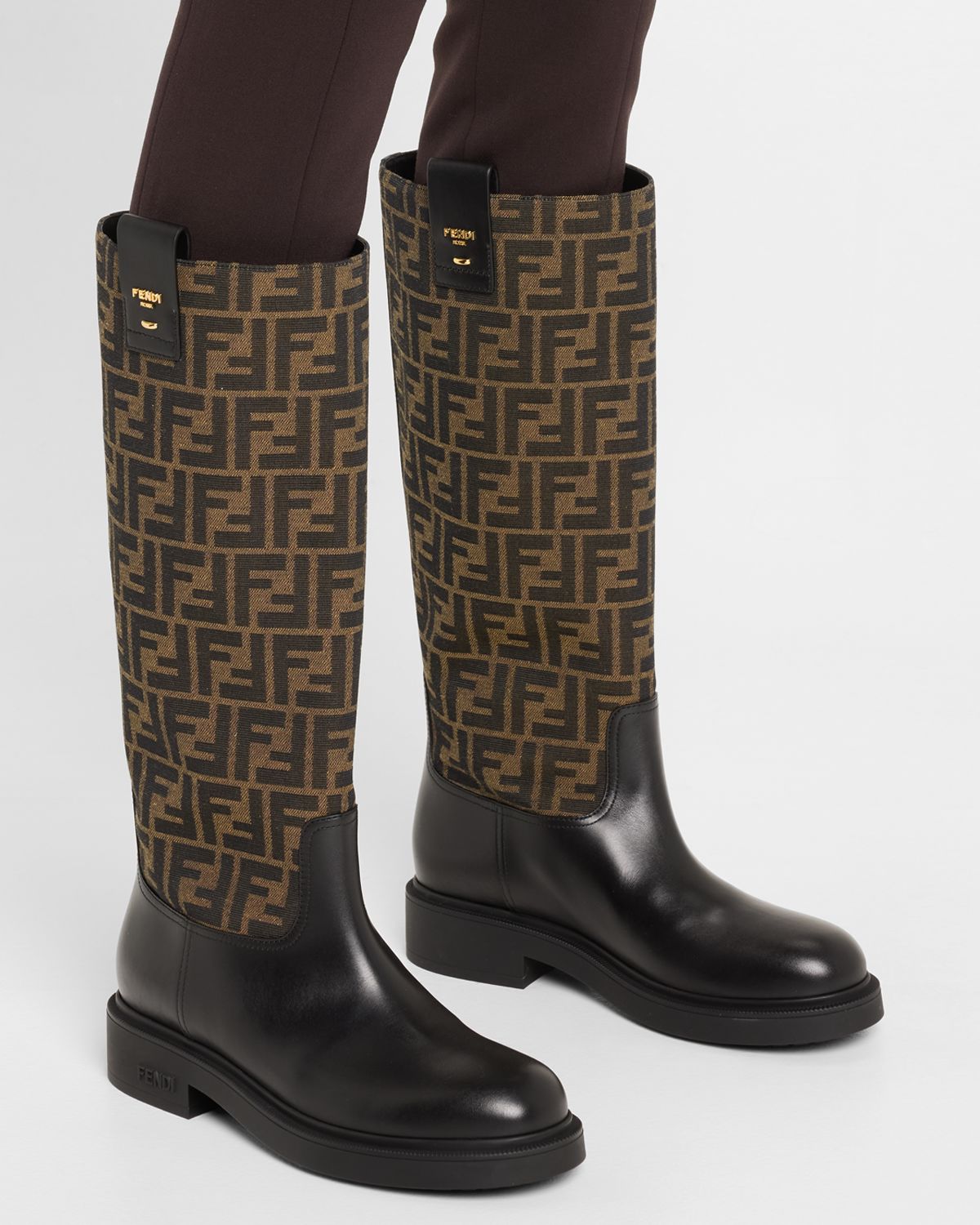 Fendi Filo FF Canvas & Leather Knee-High Boots