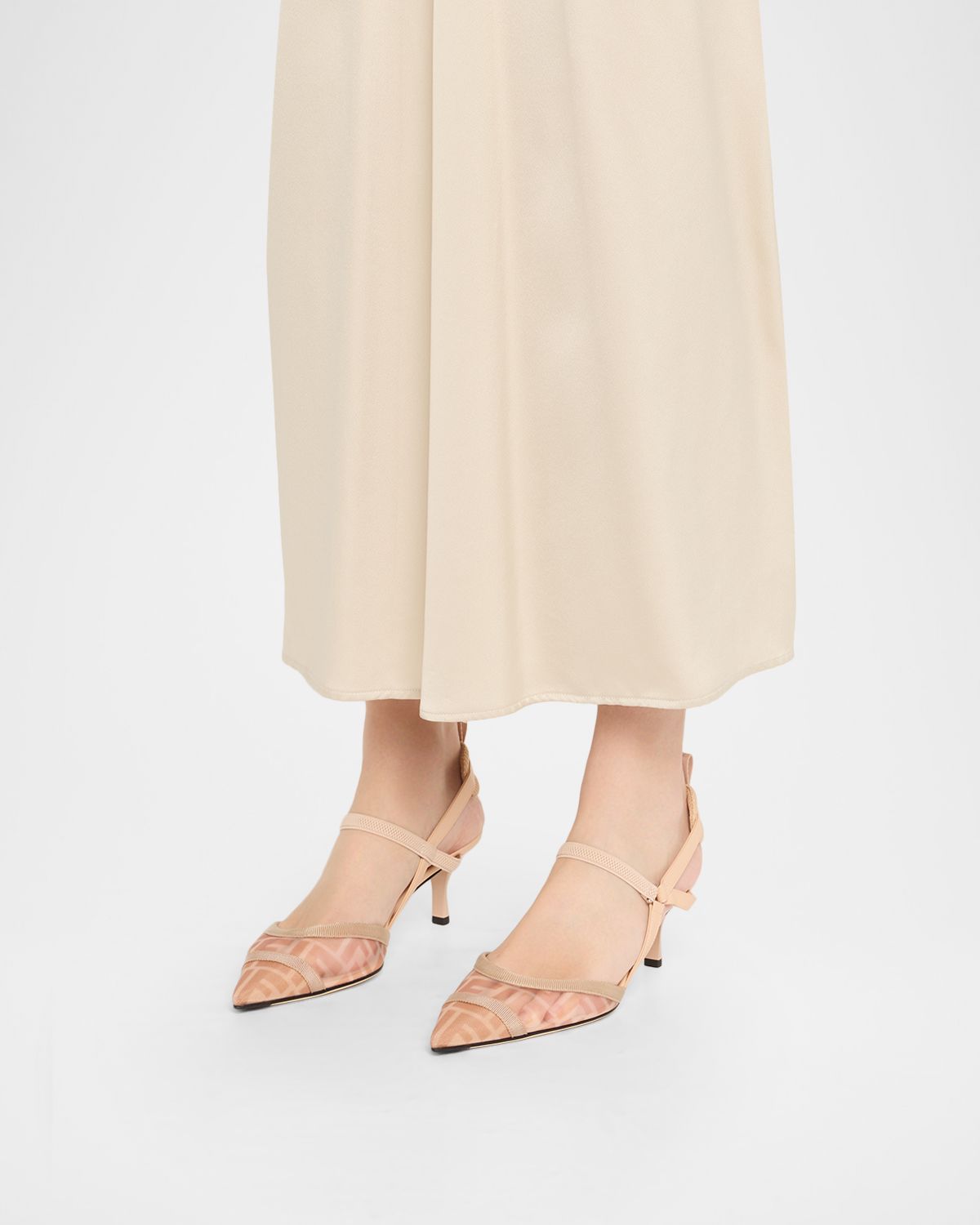 Fendi Colibri FF Mesh Slingback Kitten-Heel Pumps