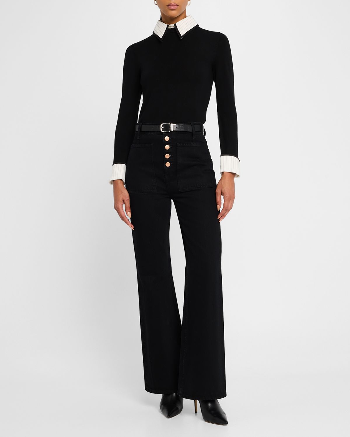 ALICE + OLIVIA Porla Pinstripe Collared Sweater