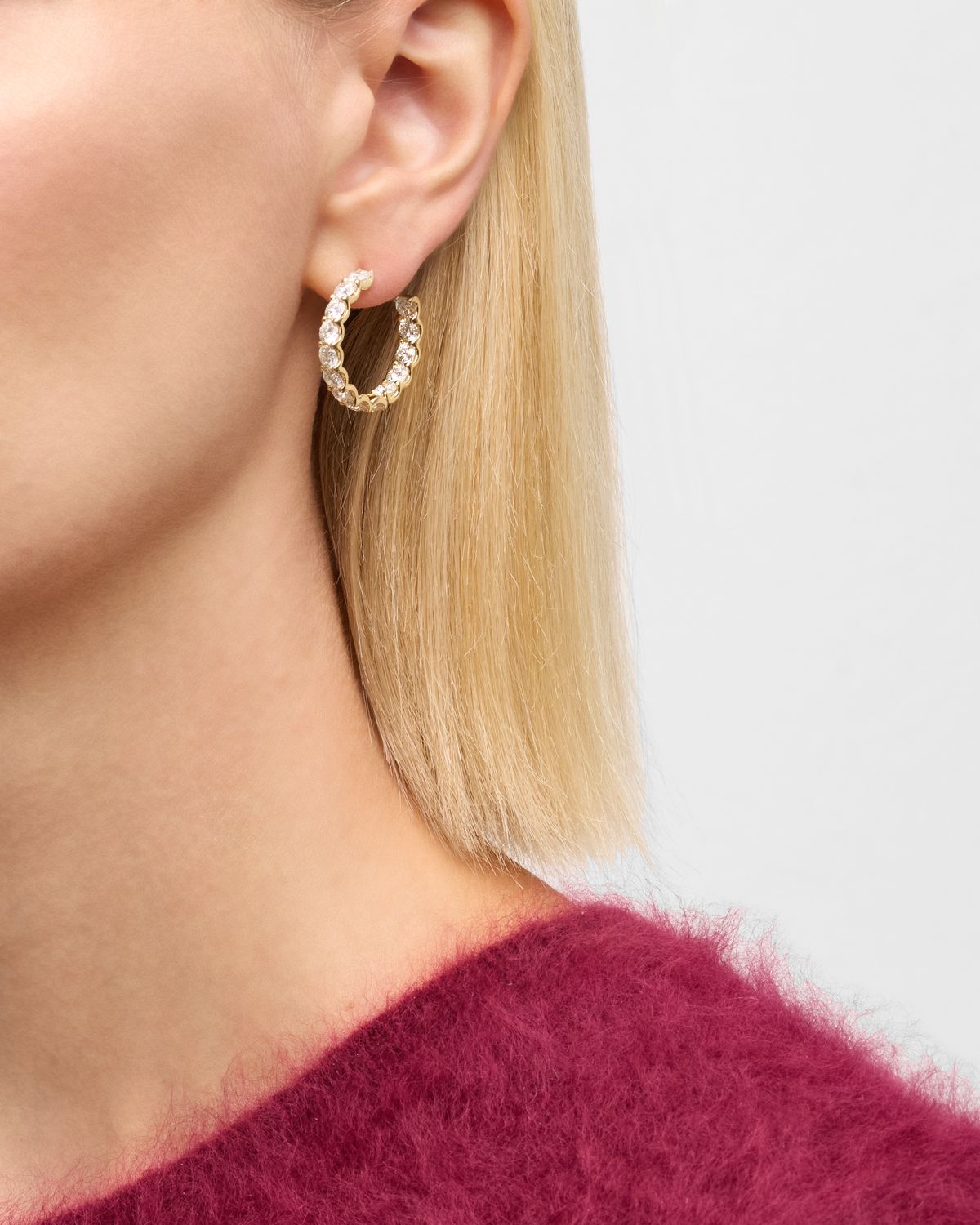 Neiman Marcus Diamonds 18K Yellow Gold Inside Out Diamond Hoop Earrings, 7.0tcw, 1"L