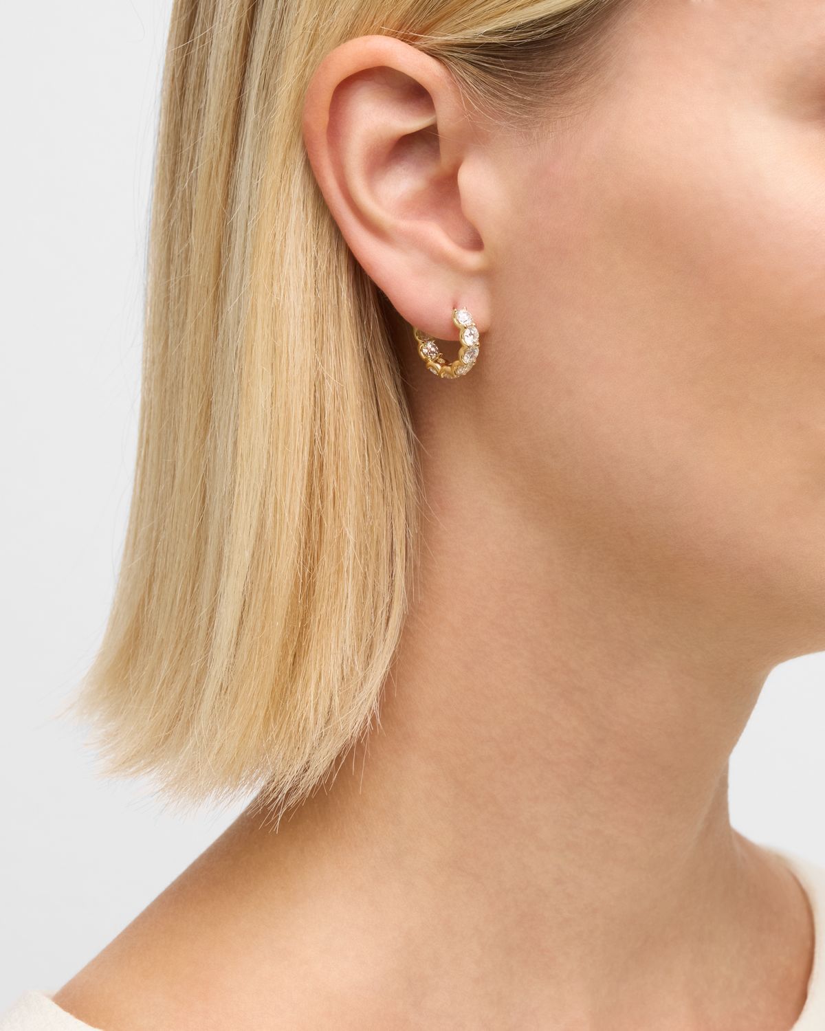 Neiman Marcus Diamonds 18K Yellow Gold Inside Out Diamond Hoop Earrings, 4.0tcw, 0.5"L