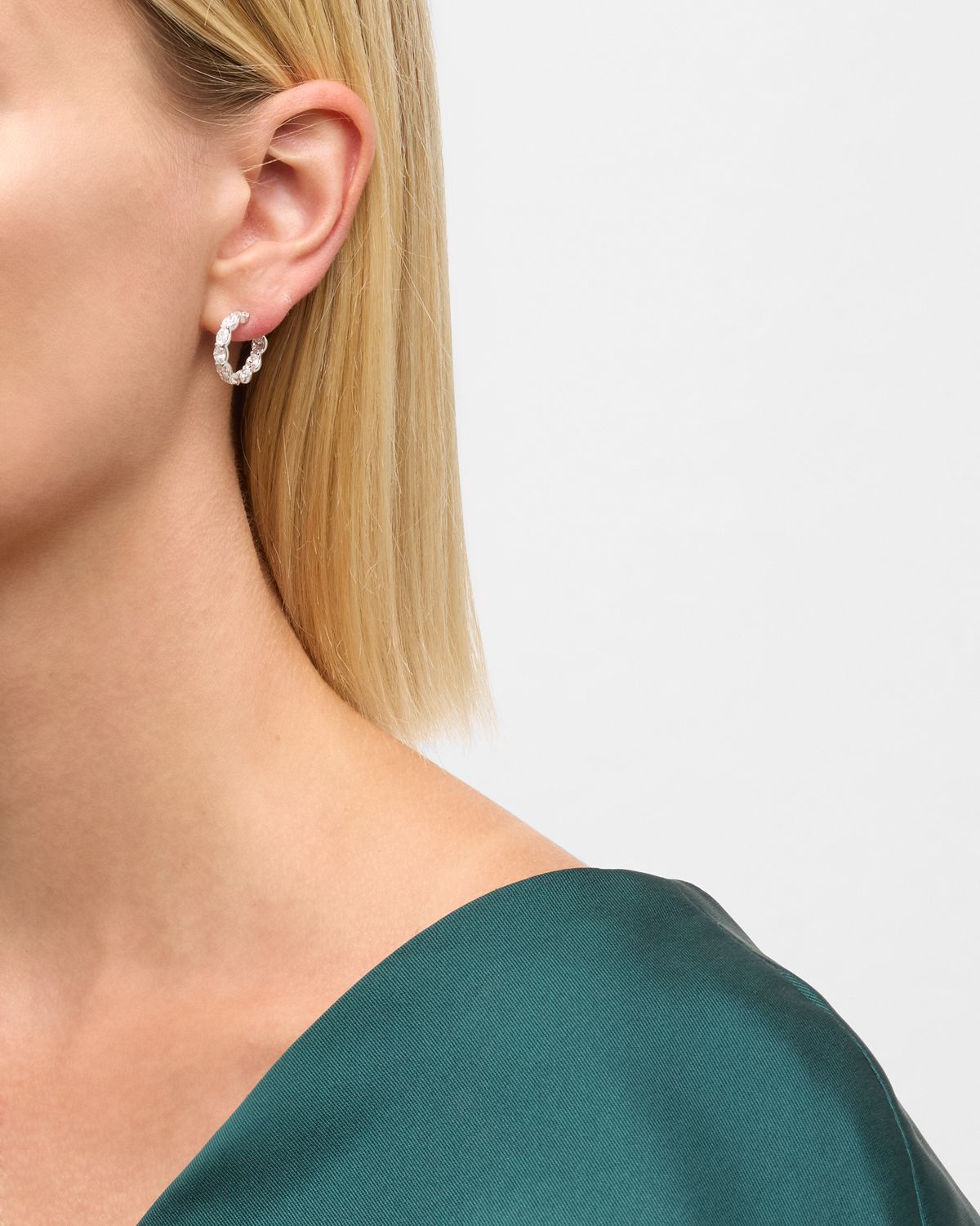 Neiman Marcus Diamonds 18K White Gold Inside Out Oval Diamond Hoop Earrings, 3.06tcw, 0.5"L