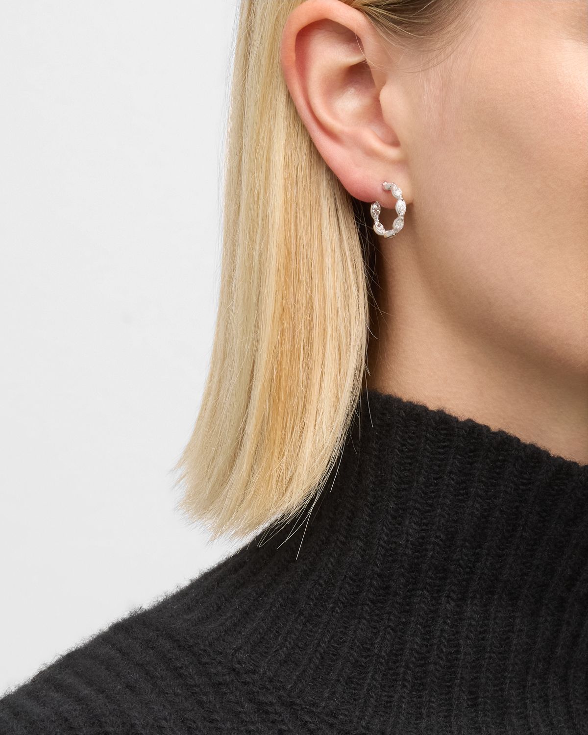 Neiman Marcus Diamonds 18K White Gold Inside Out Diamond Hoop Earrings, 2.10tcw, 0.5"L