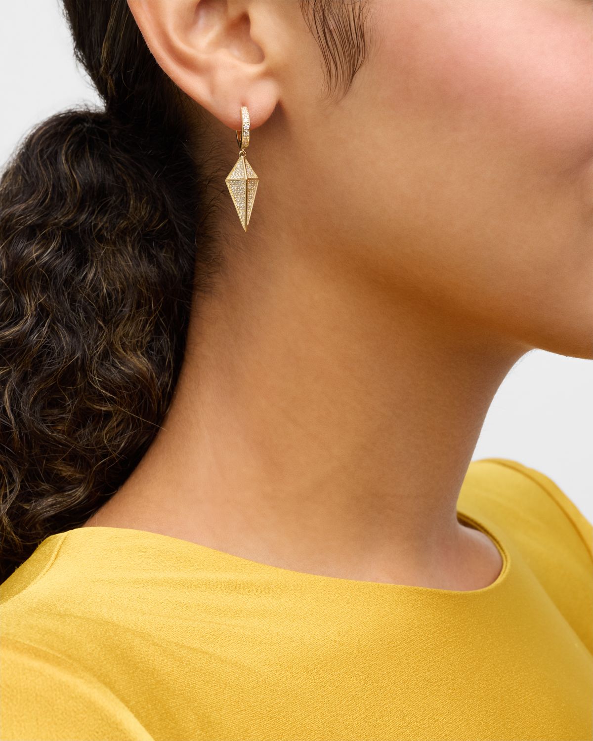 Neiman Marcus Diamonds 18K Yellow Gold Diamond Spike Huggie Hoop Earrings, 2.32tcw, 1.5"L / 0.4"W