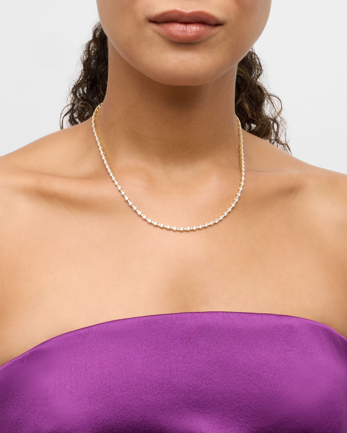 Neiman Marcus Diamonds 18K Yellow Gold Diamond Tennis Necklace, 17"L, 8.37tcw