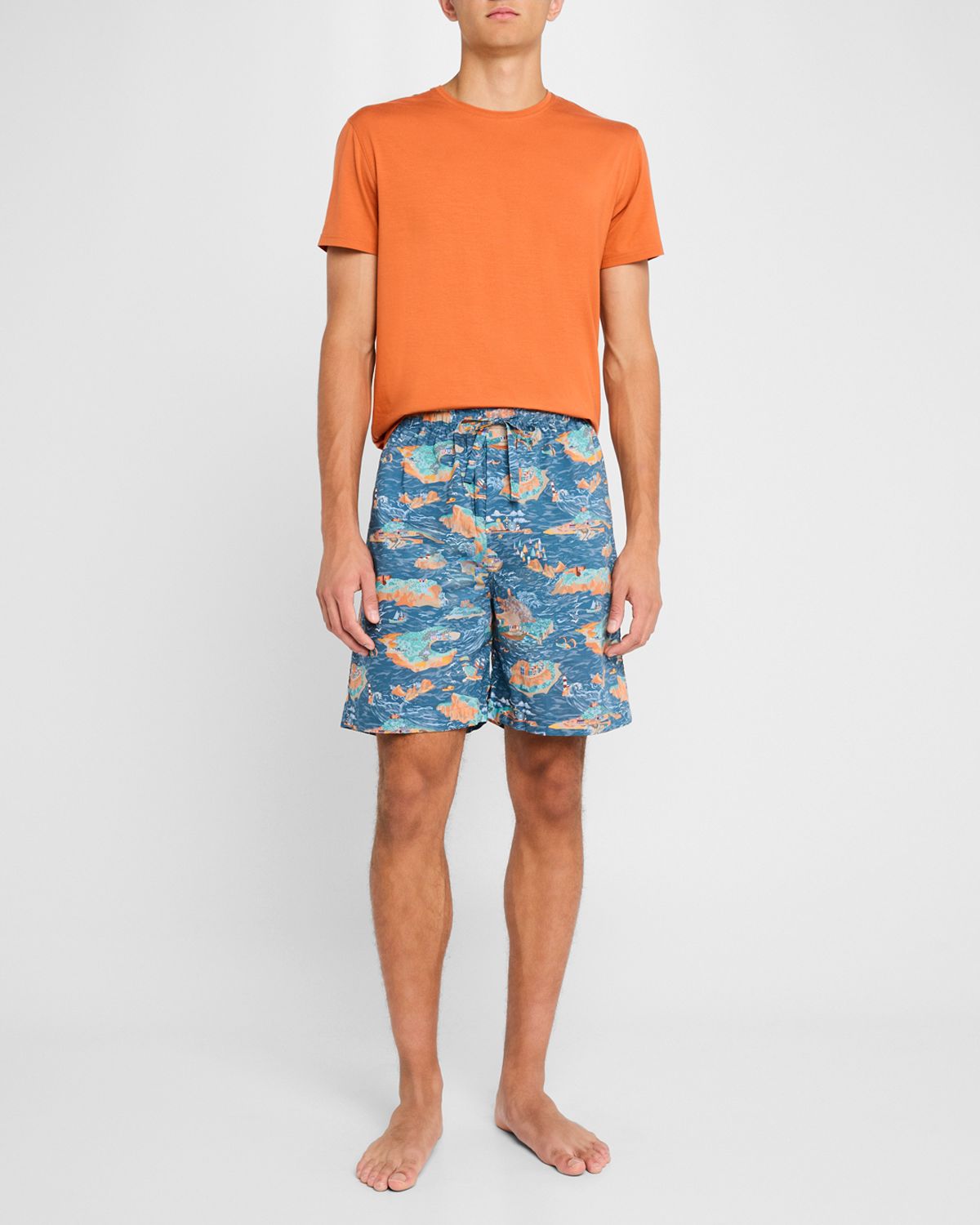 Derek Rose Men 's Ledbury Seascape Cotton Lounge Shorts