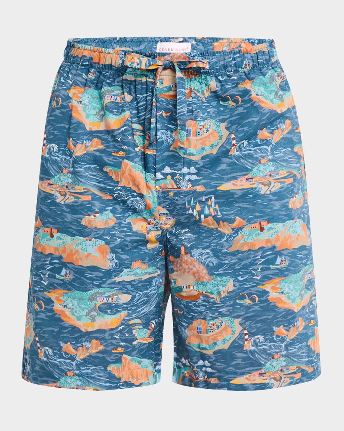 Derek Rose Men 's Ledbury Seascape Cotton Lounge Shorts