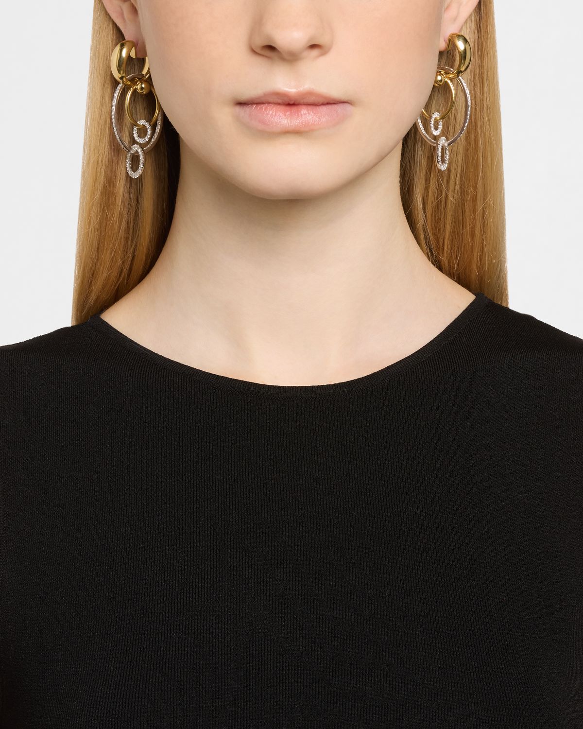 Nikos Koulis 18K Yellow and White Gold Me Earrings with White Diamonds