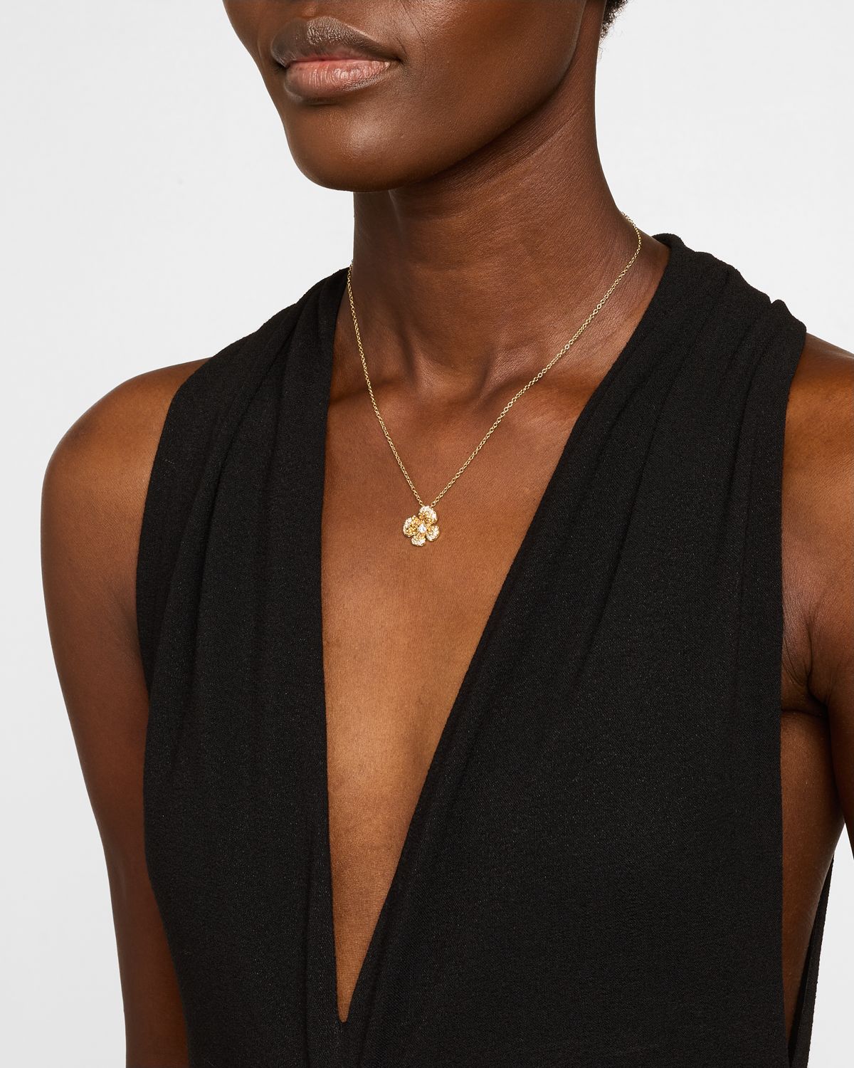 Miseno 18K Yellow Gold Flower Pendant Necklace with Diamonds and Citrine