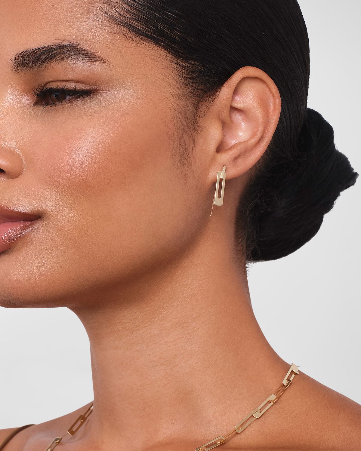 LANA Laser Open Interlocking Rectangle Hooked on Hoop Earrings