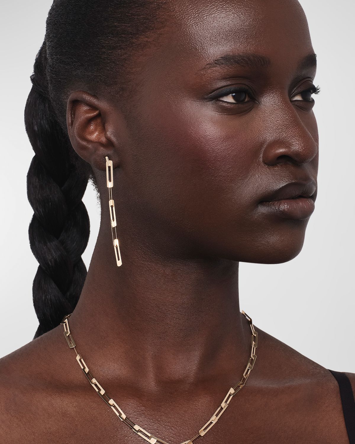 LANA Laser Open Interlocking Rectangle Linear Earrings