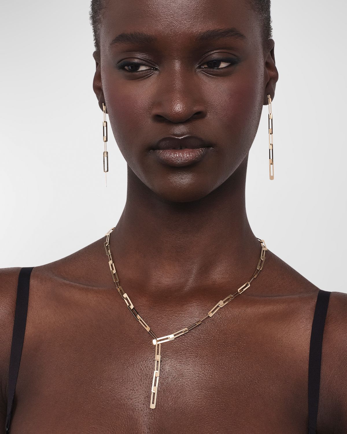 LANA Laser Open Interlocking Rectangle Lariat Necklace