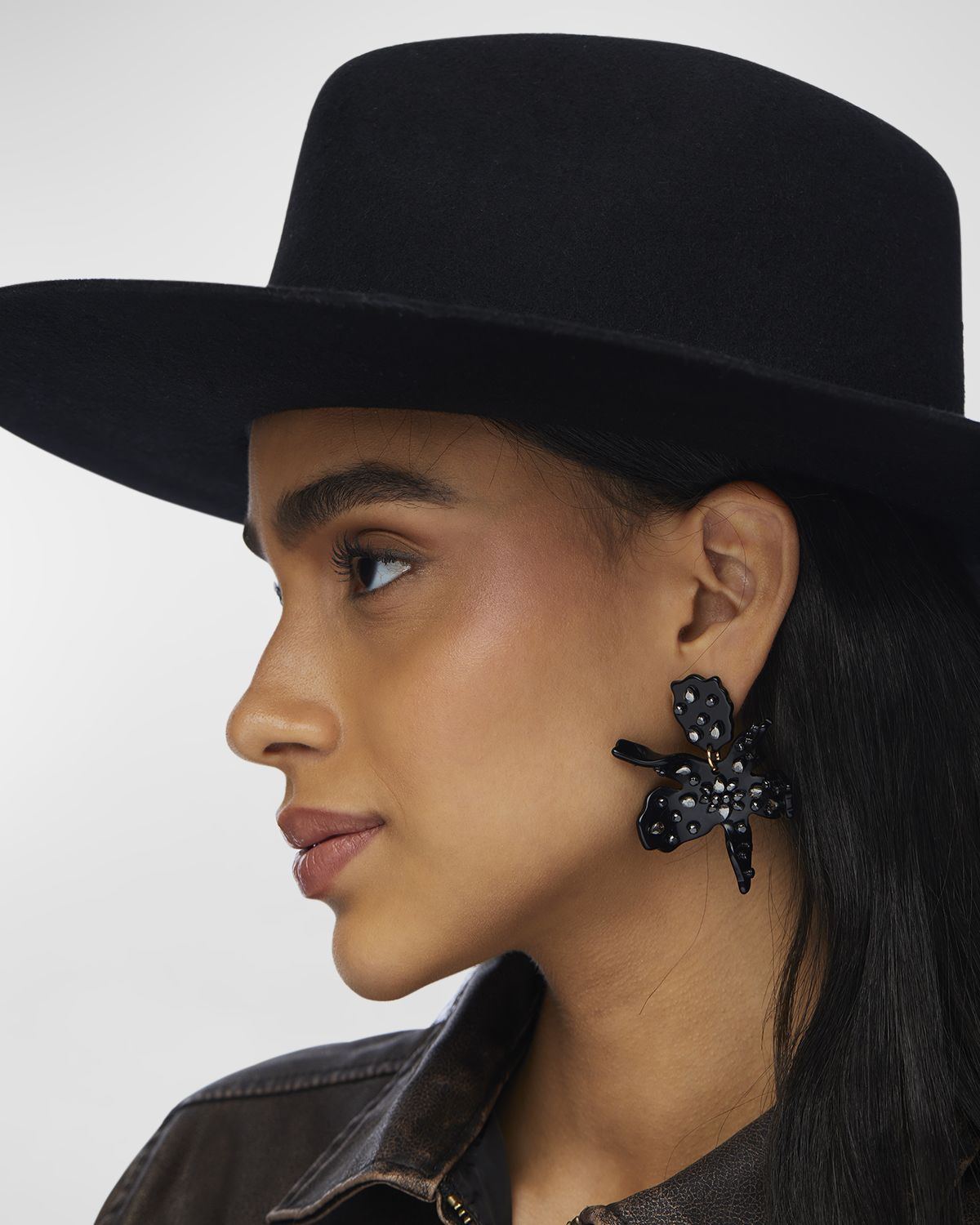 Lele Sadoughi Small Paper Lily Earrings, Jet Sparkle