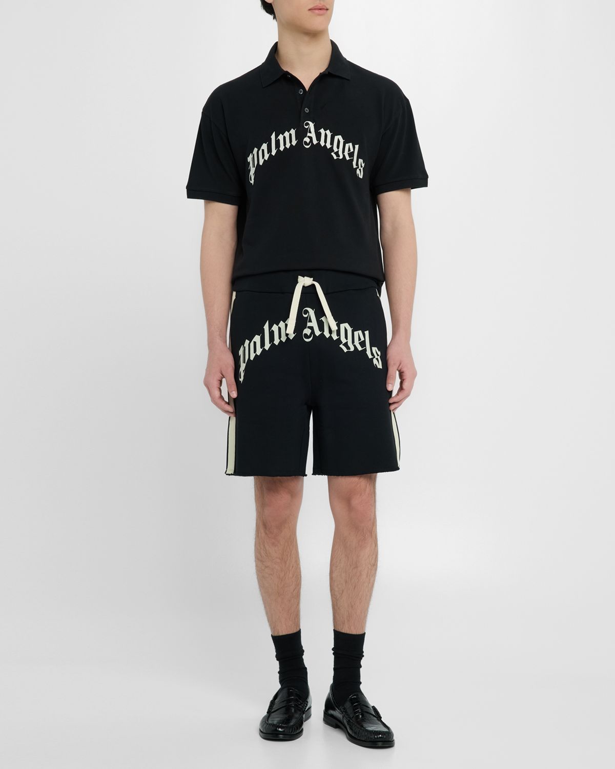 Palm Angels Men 's Curved Logo Polo Shirt