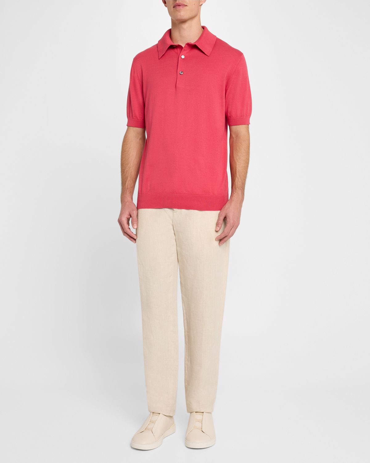 ZEGNA Men 's Premium Cotton Short-Sleeve Polo Sweater