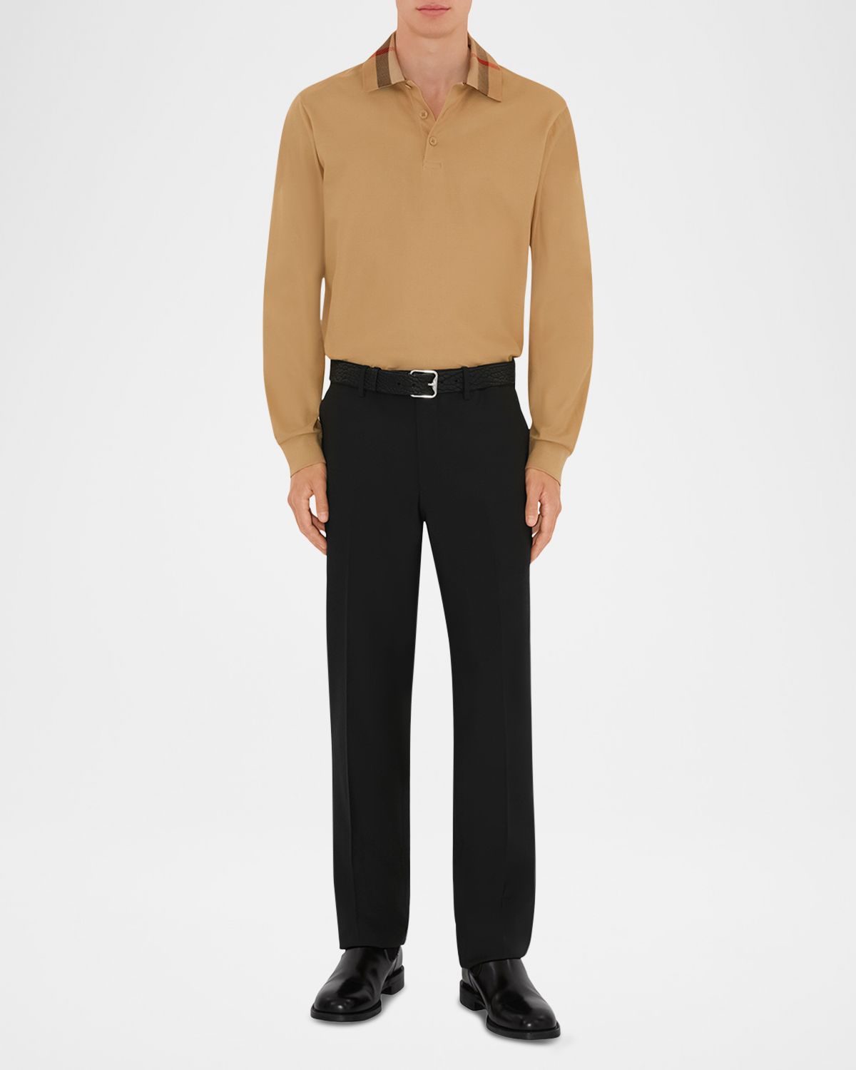 Burberry Men 's Cody Cotton Slim Fit Long-Sleeve Check Collar Polo Shirt