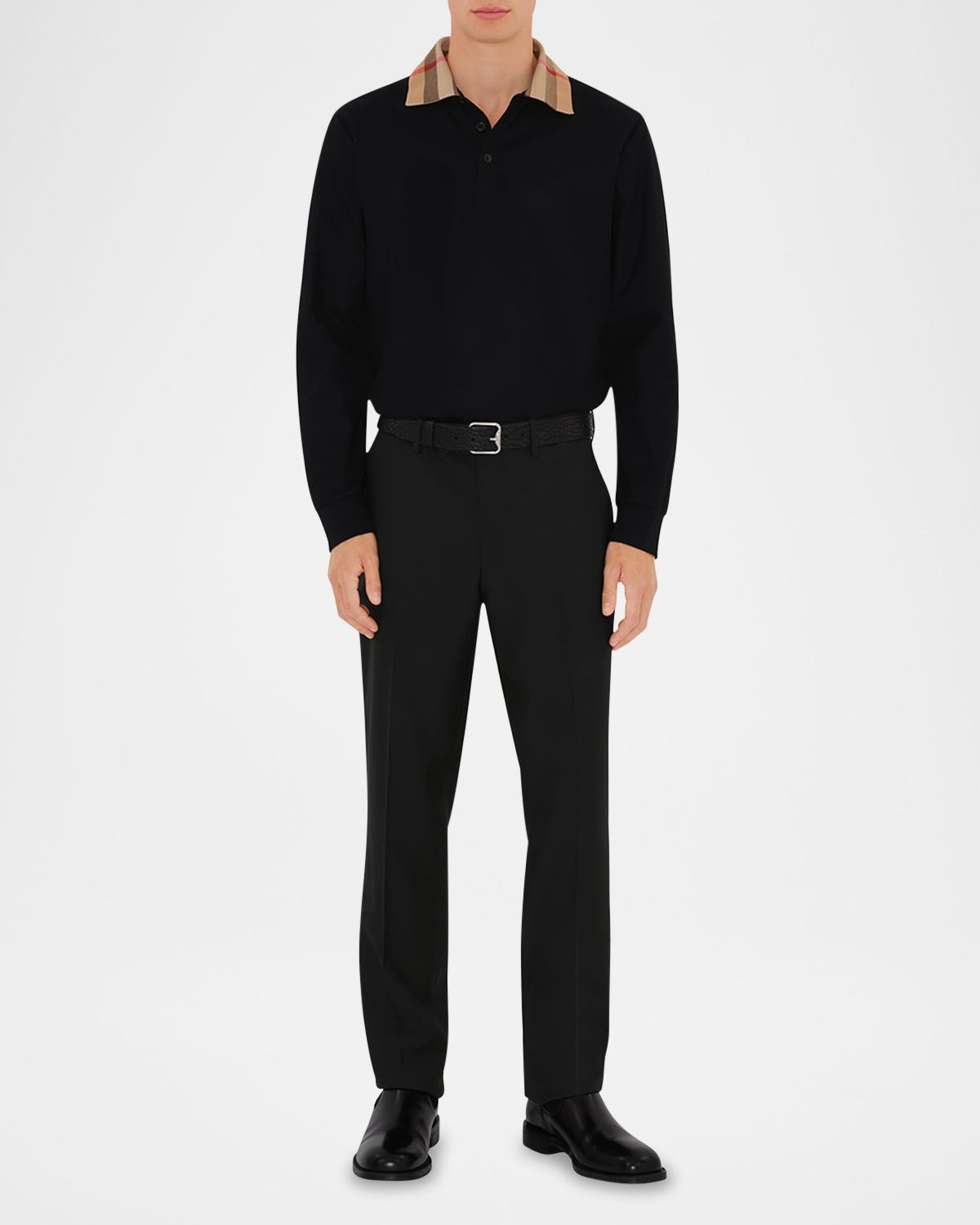 Burberry Men 's Cody Cotton Slim Fit Long-Sleeve Check Collar Polo Shirt