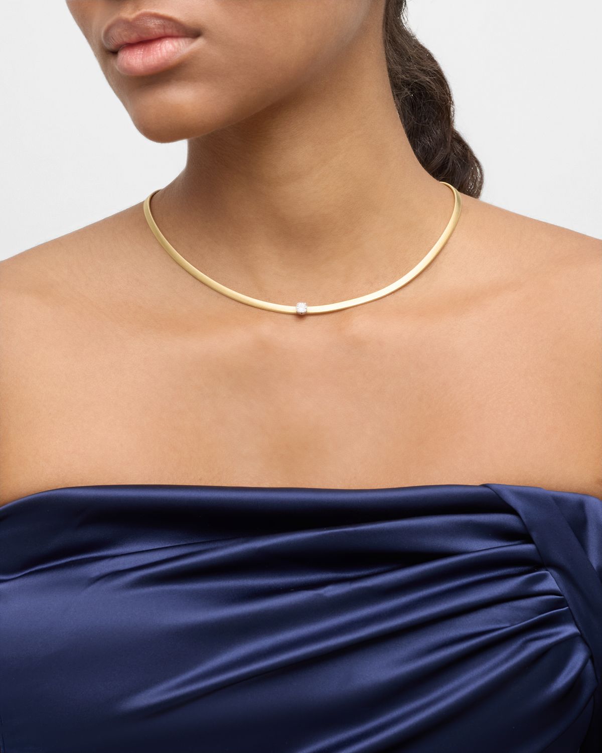 Marco Bicego 18K Yellow Gold Coil Collar Necklace with Single Cushion-Cut Diamond