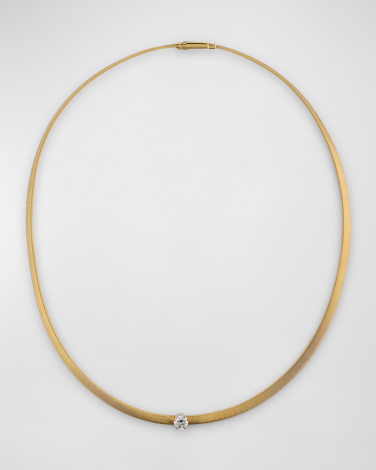 Marco Bicego 18K Yellow Gold Coil Collar Necklace with Single Cushion-Cut Diamond