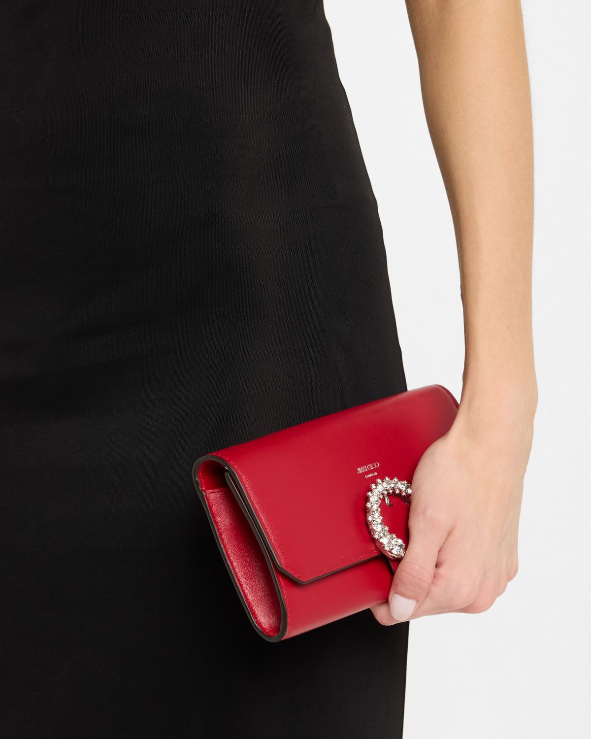 Jimmy Choo Buckle Flap Leather Wallet on Chain