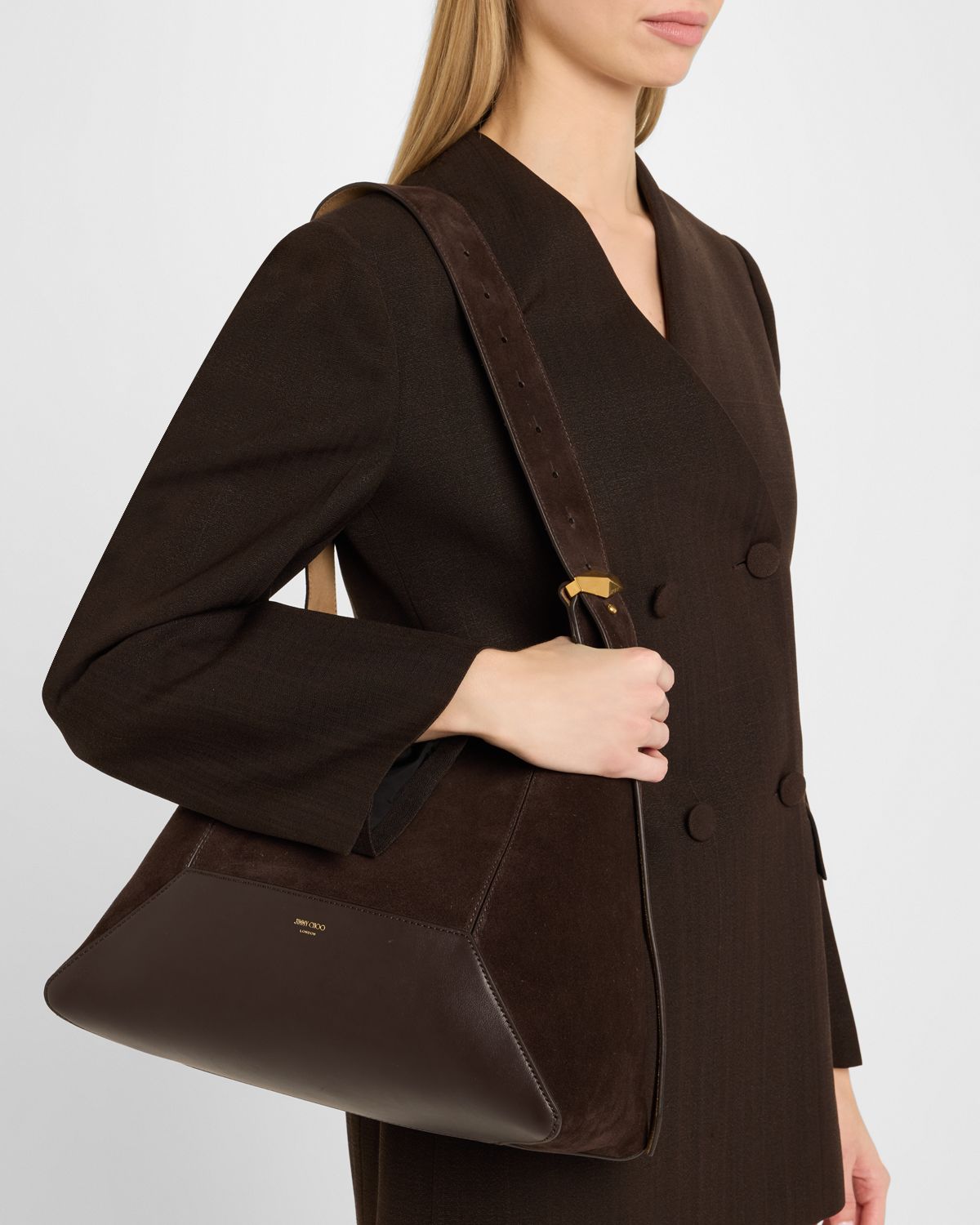 Jimmy Choo Medium Diamond Brown Suede & Leather Hobo Bag