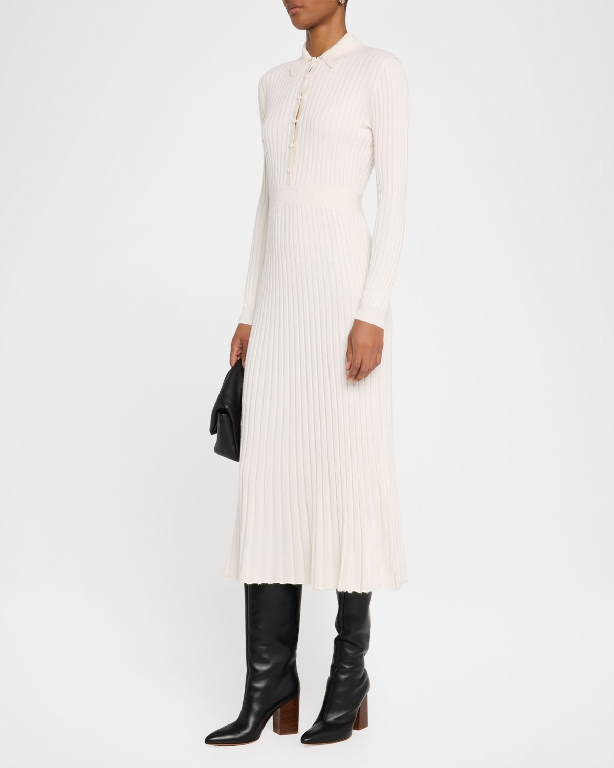 Gabriela Hearst Ardor Long-Sleeve Rib-Knit Midi Polo Dress
