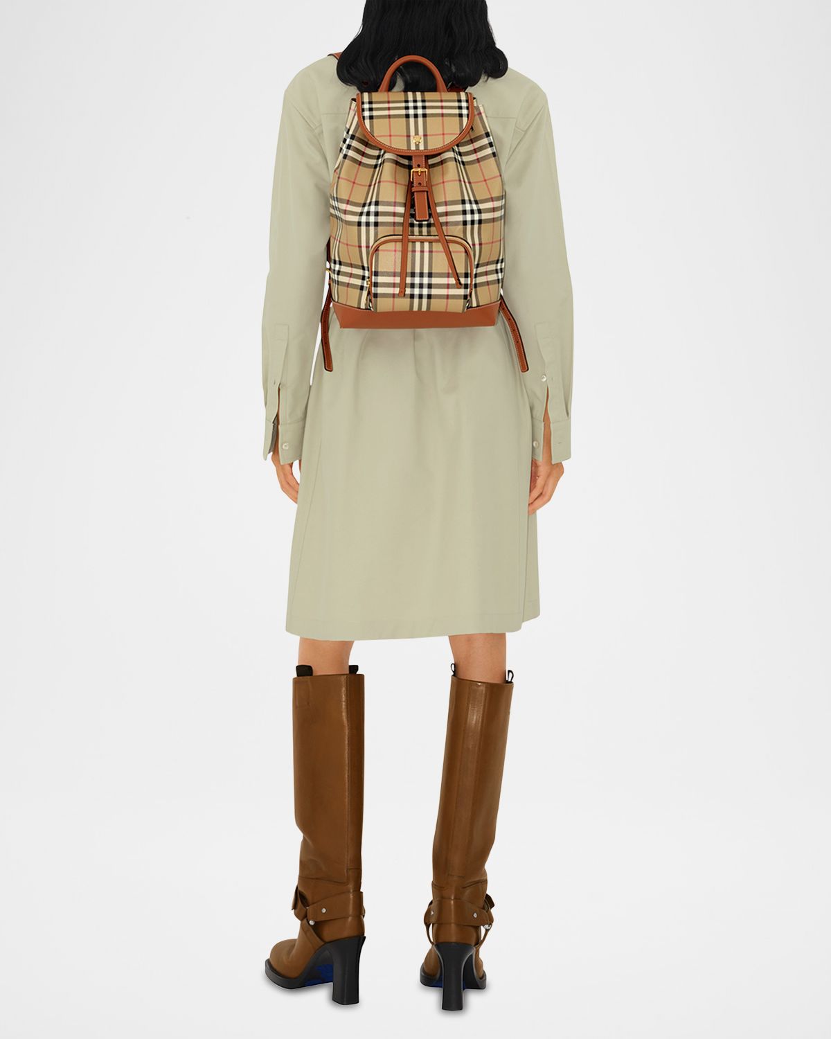 Burberry Check Drawstring Coated-Cotton Backpack