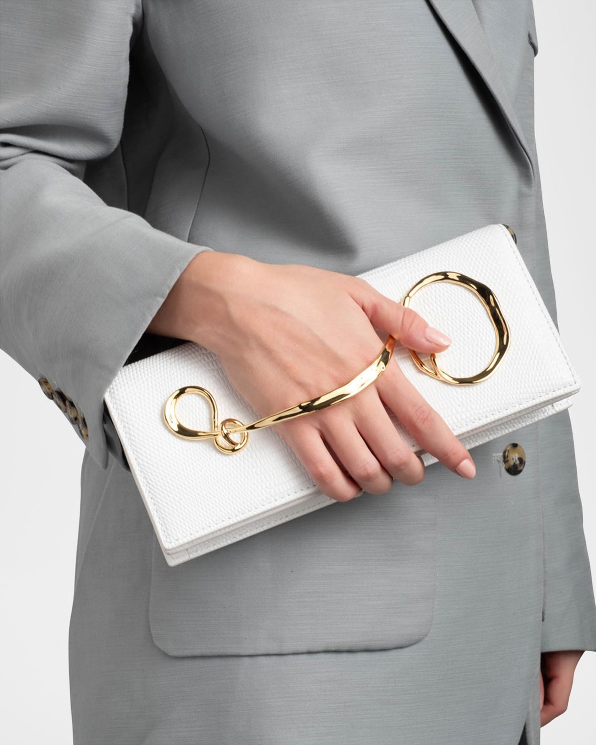 Alexis Bittar Lizard-Embossed Leather Clutch Bag with Side Handle