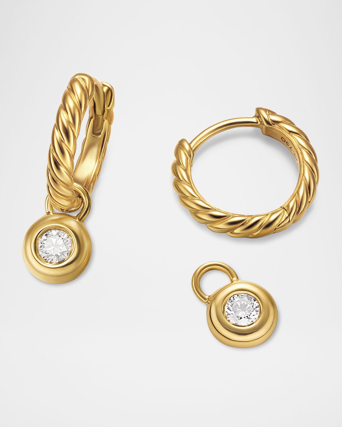 David Yurman Petite Modern Cable Huggie Drop Earrings in 18K Gold with Diamonds, 18.5mm