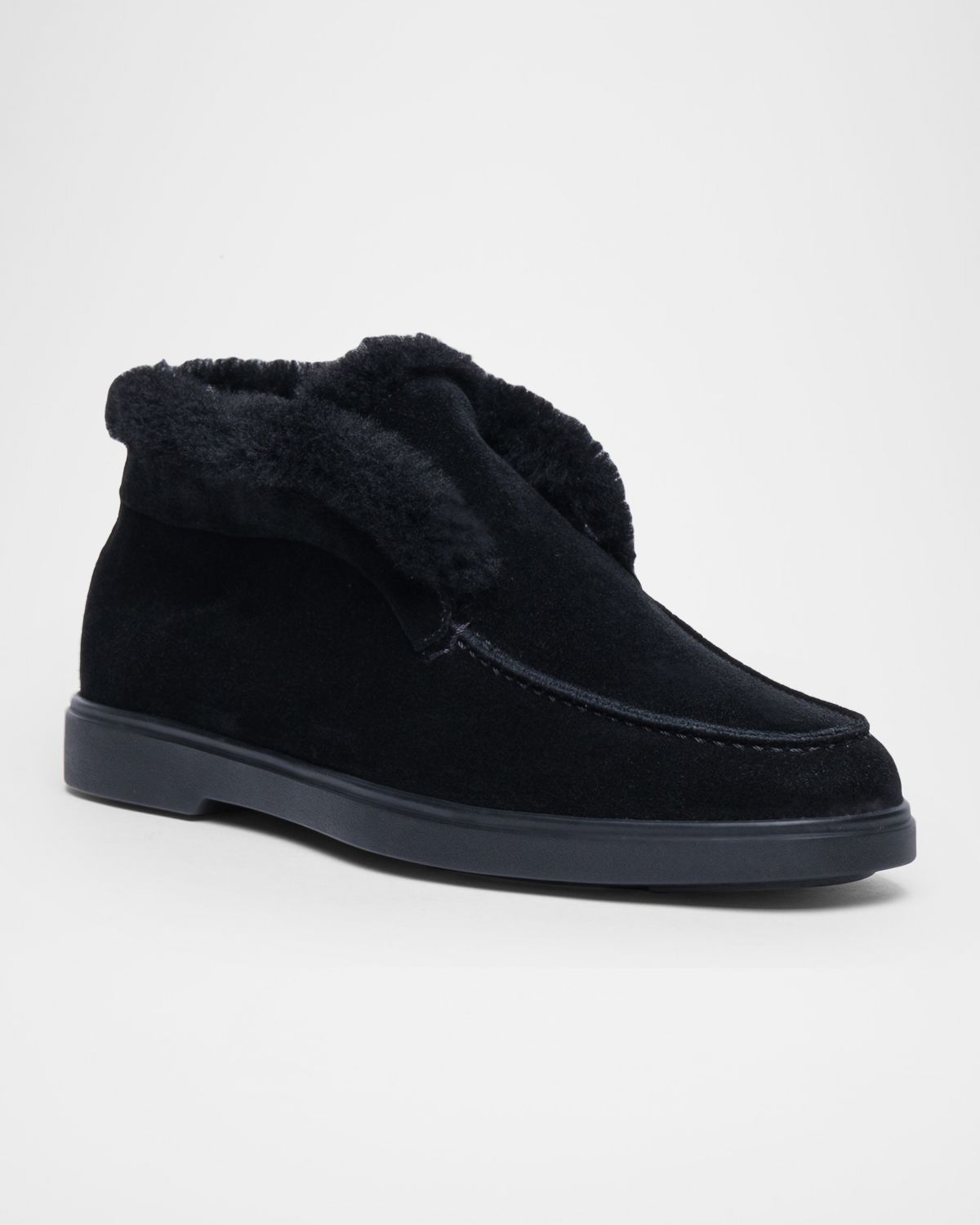 Santoni Fortune Shearling Suede Loafer Booties