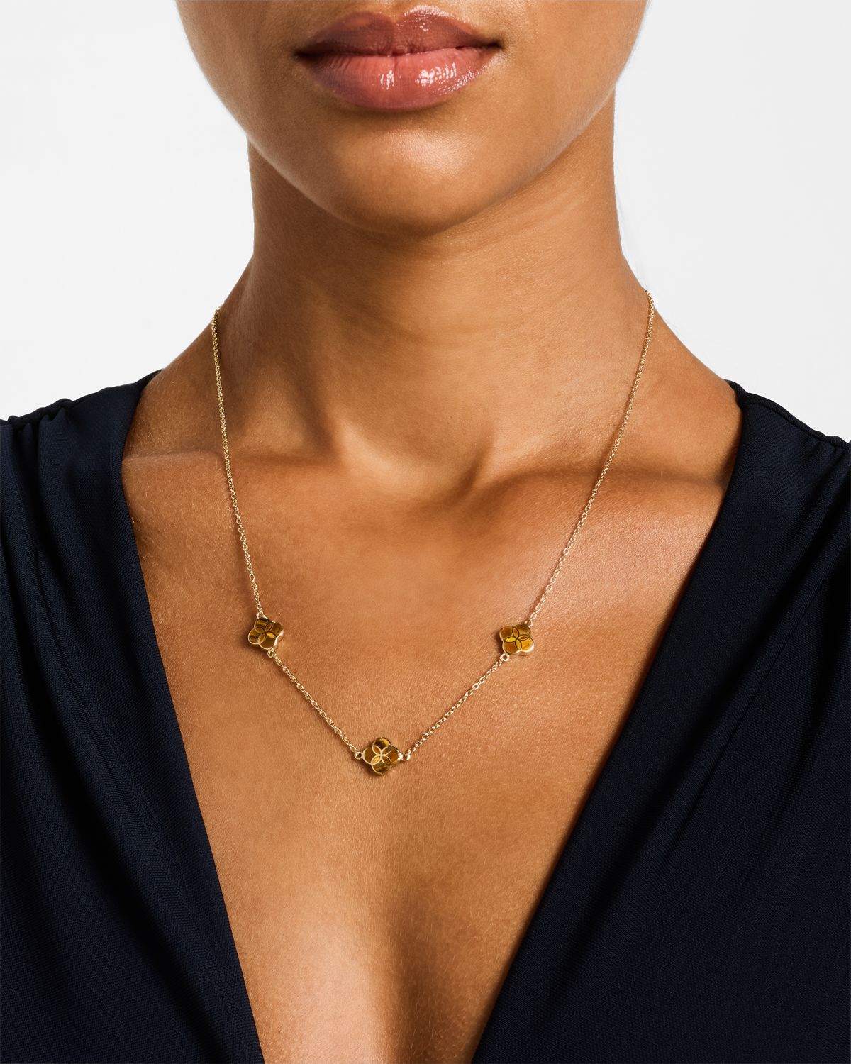 Jan Leslie Triple Petal Gemstone Station Necklace