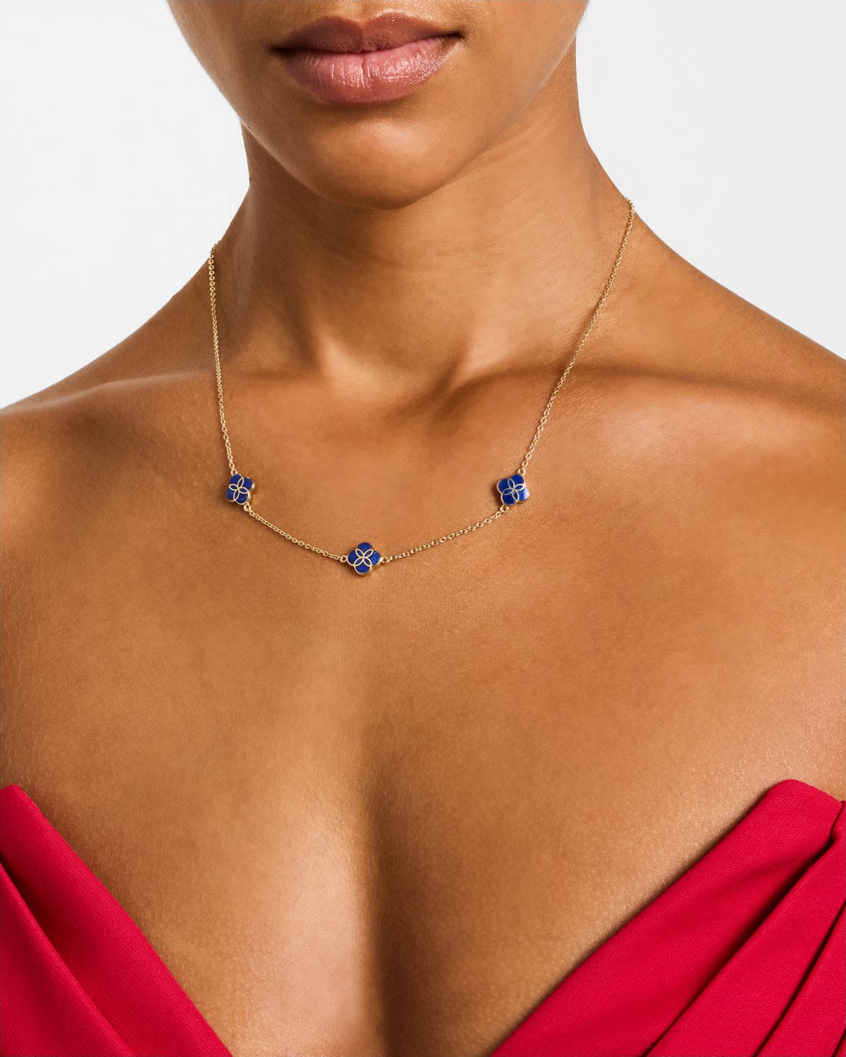 Jan Leslie Triple Petal Gemstone Station Necklace