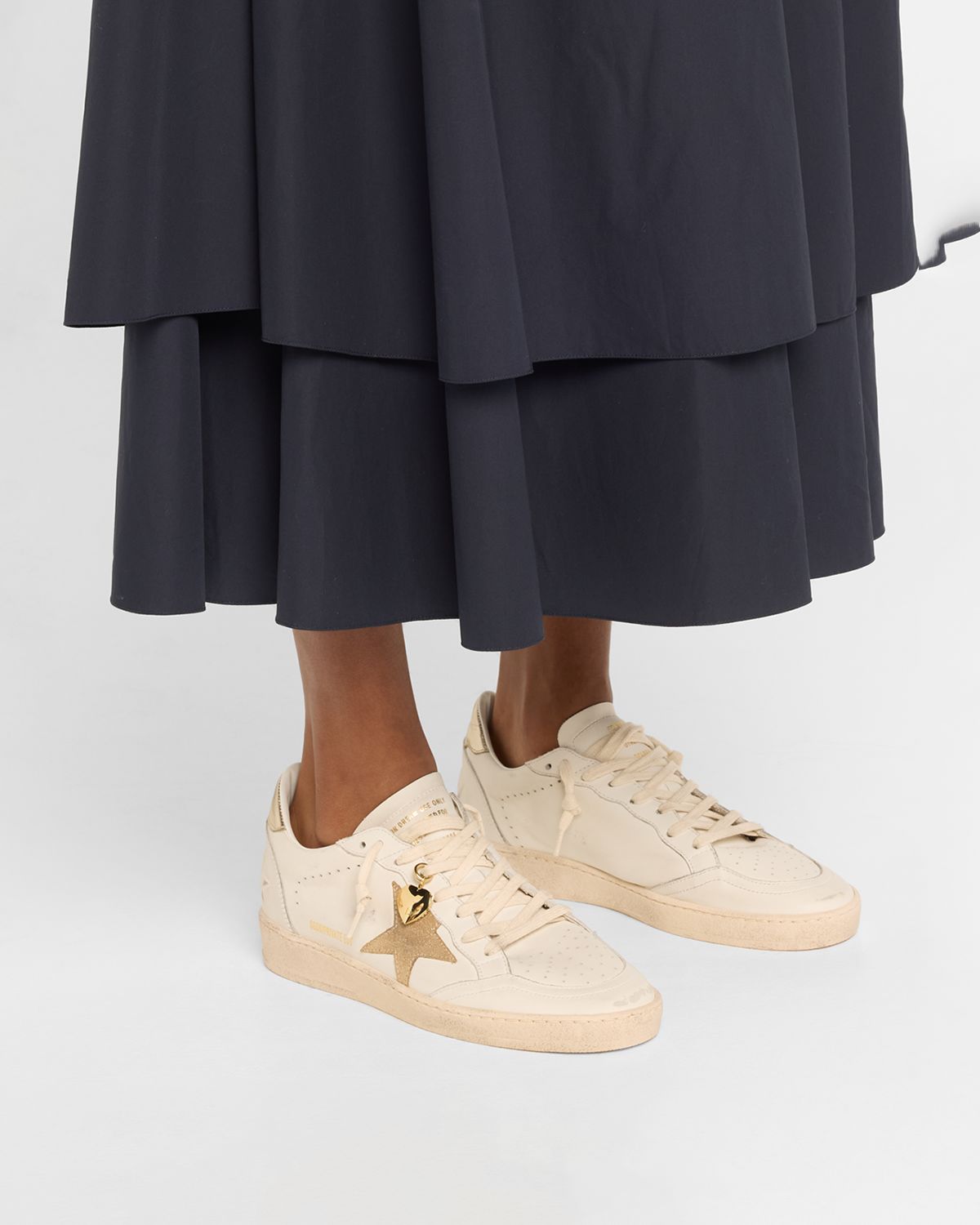 Golden Goose Ball Star Mixed Leather Low-Top Sneakers with Functional Locket