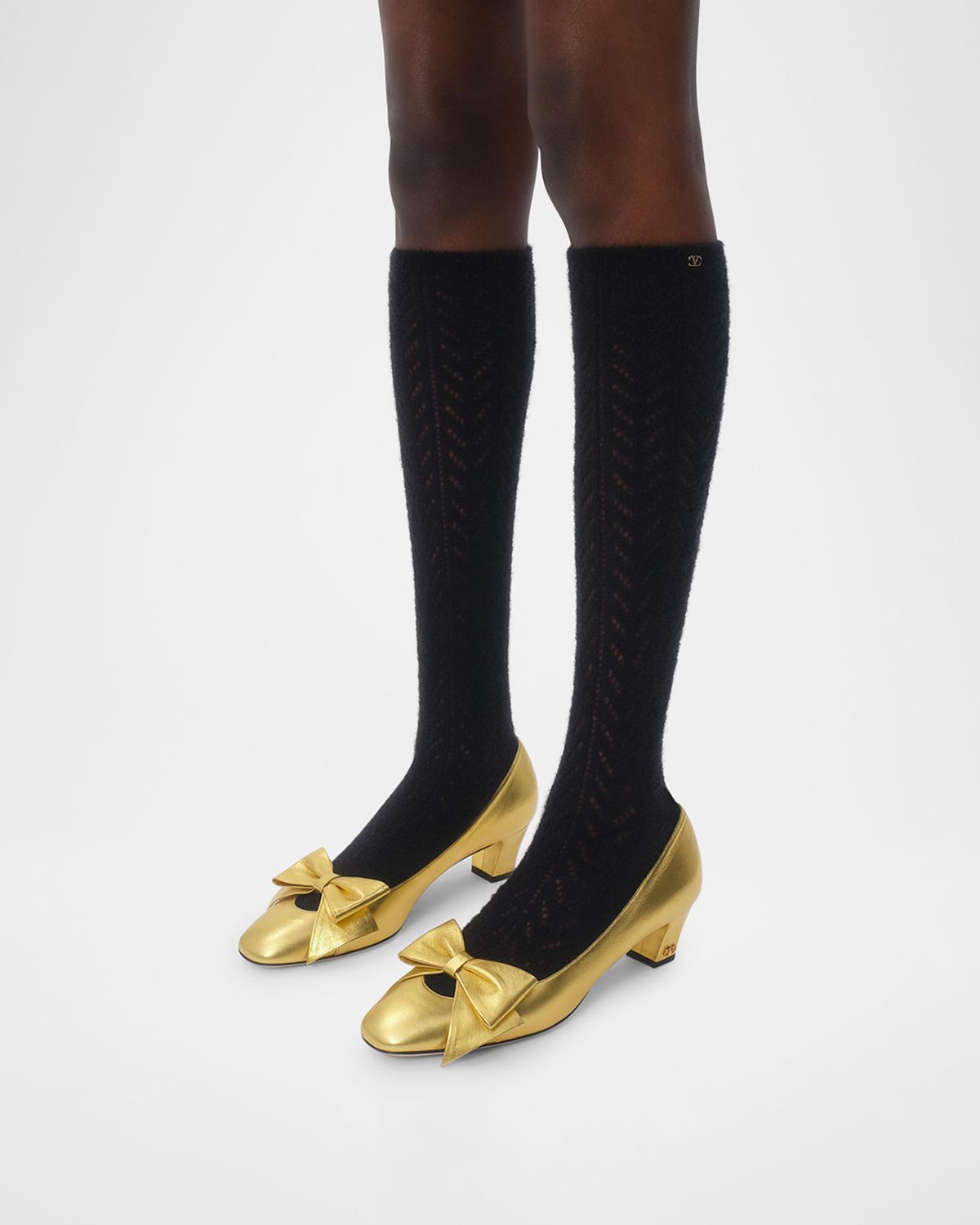 Valentino Garavani Bowow Metallic Leather Pumps