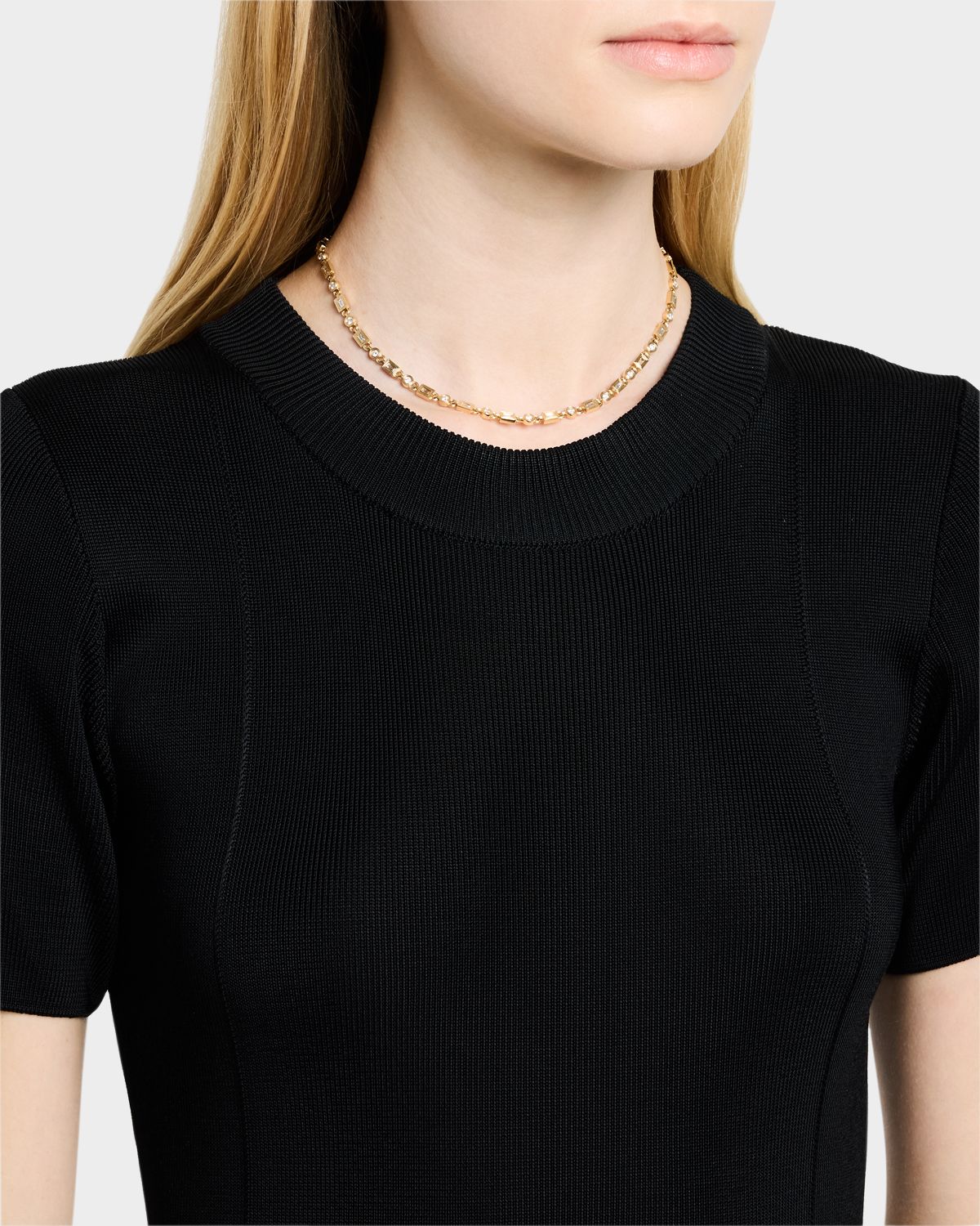 Sydney Evan Fluted Baguette and Round Diamond Eternity Necklace