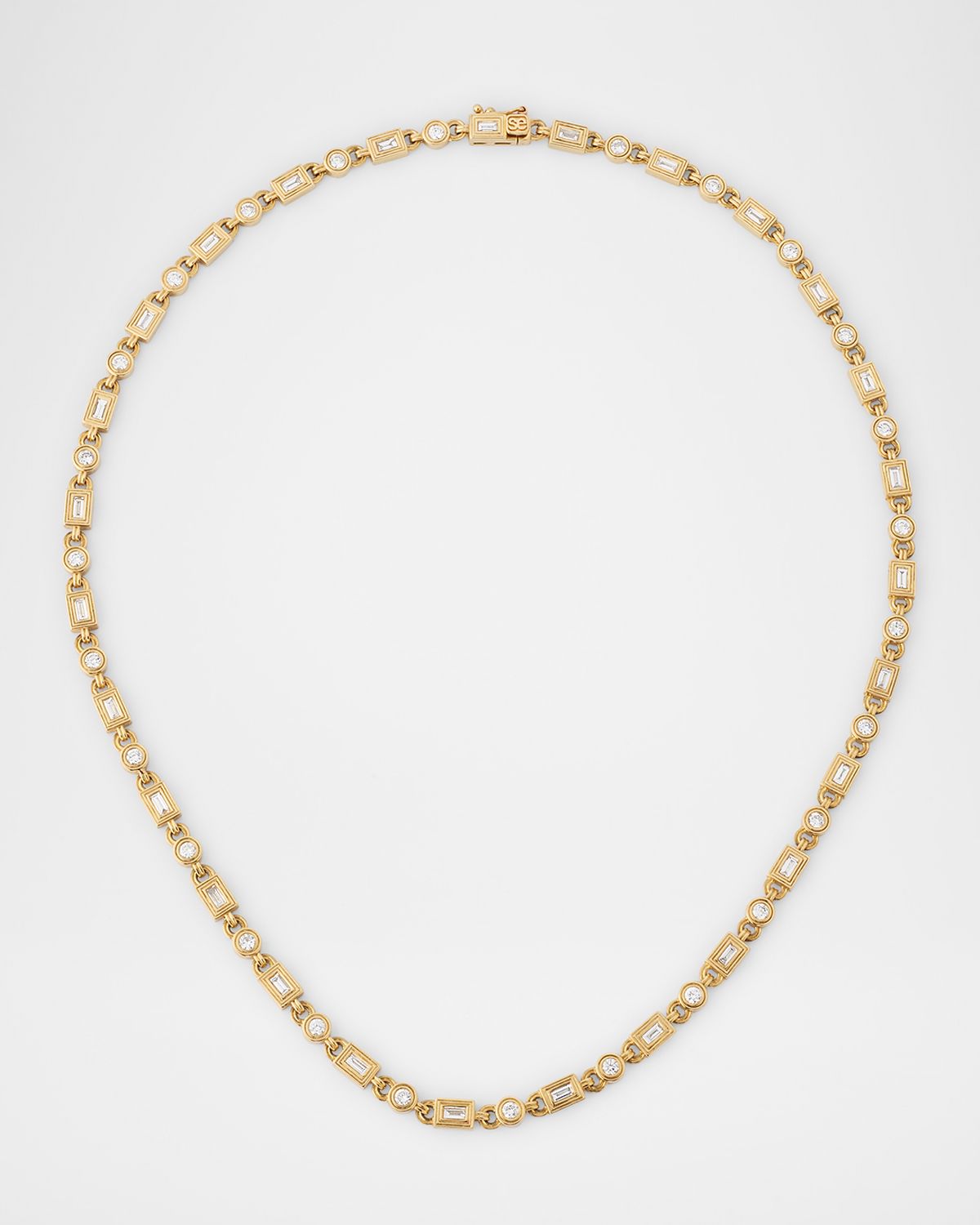 Sydney Evan Fluted Baguette and Round Diamond Eternity Necklace
