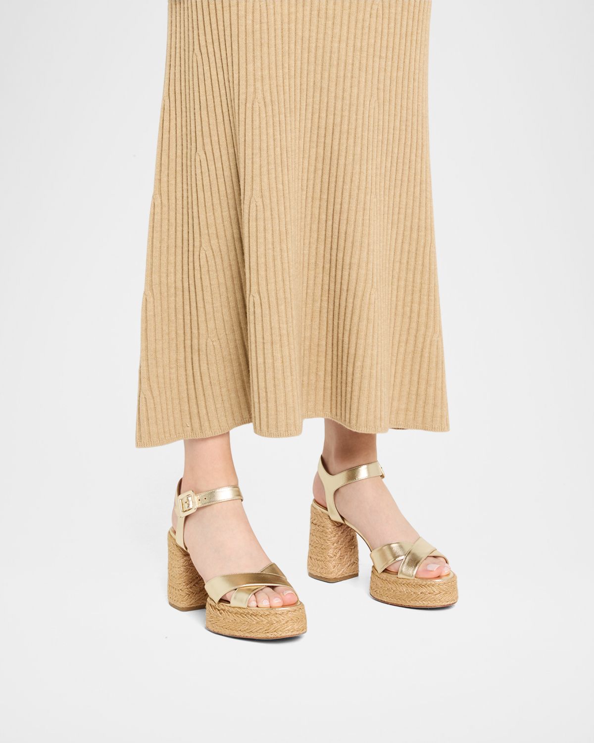 Christian Louboutin 70mm Calakala Metallic Crisscross Platform Sandals