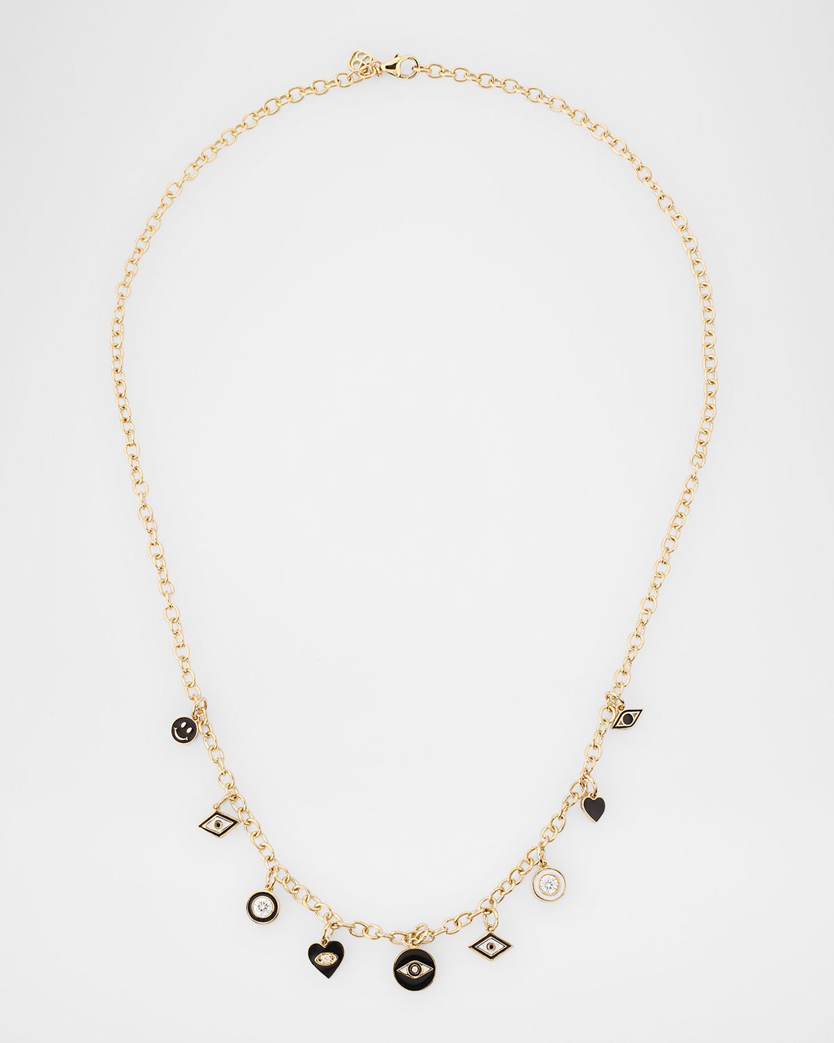 Sydney Evan 14K Yellow Gold Black and White Enamel Charm Necklace with Diamonds