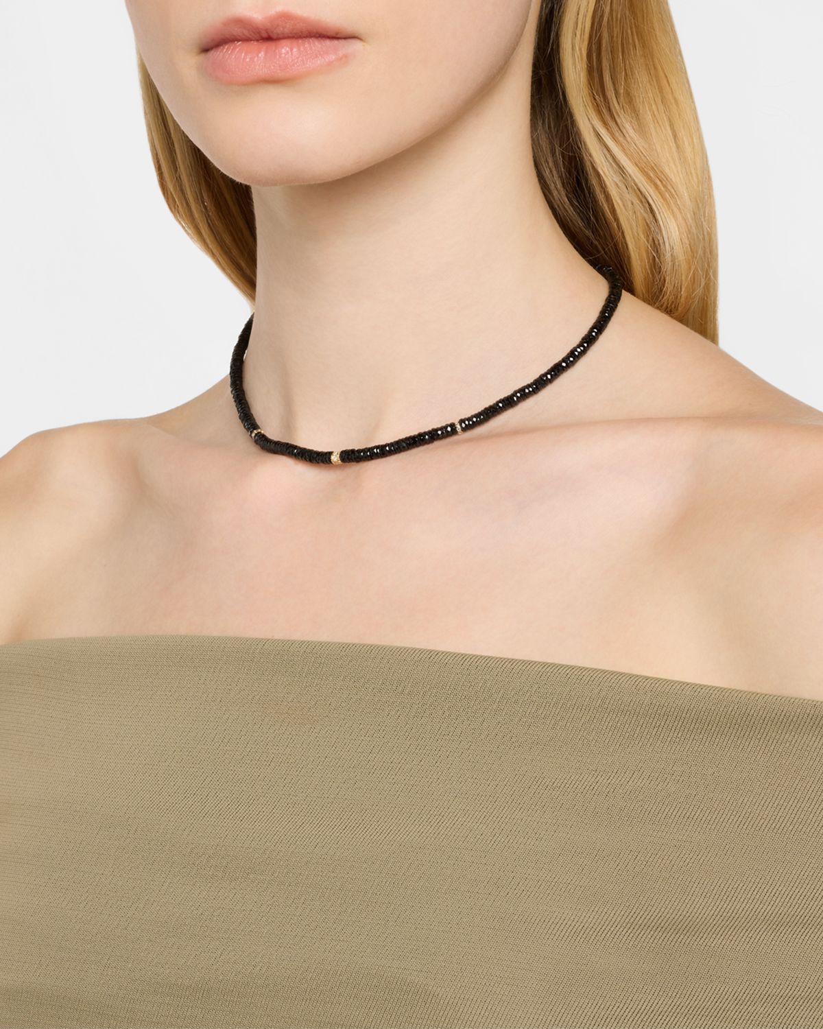 Sydney Evan 14K Yellow Gold Black Spinel Beaded Necklace with Diamonds and Sapphire