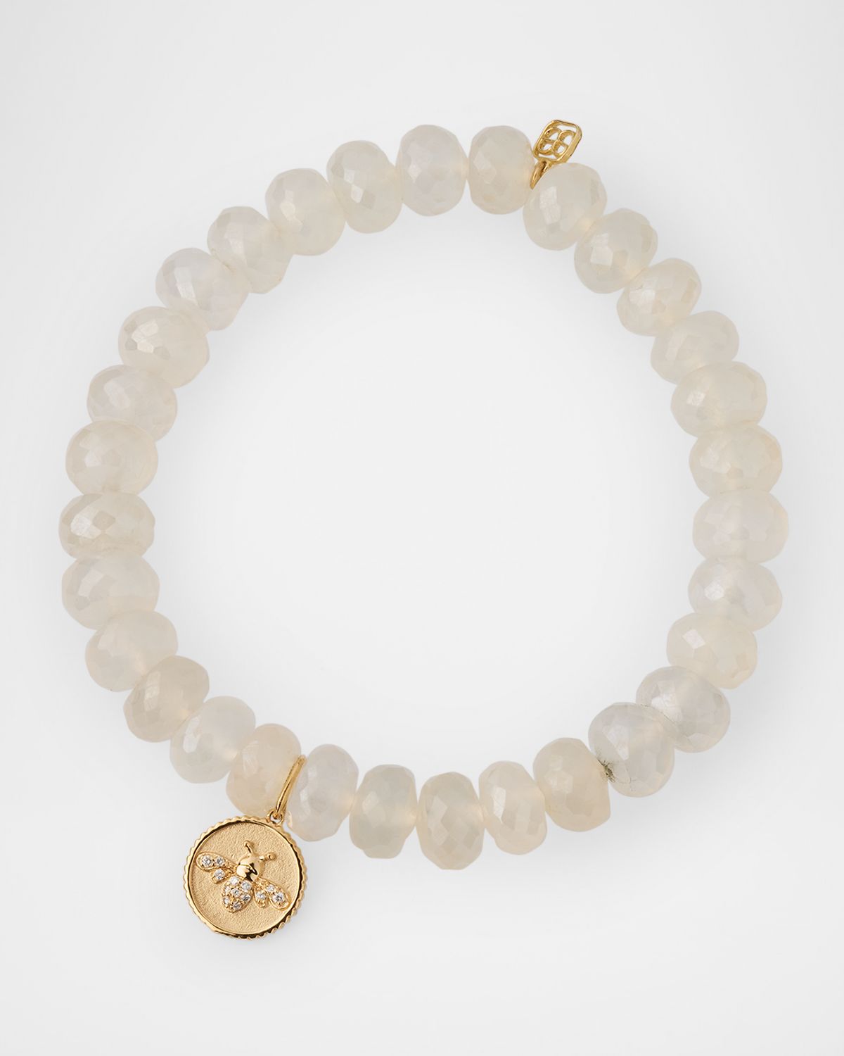 Sydney Evan Tiny Pave Bee Coin and Champagne Chalcedony Bead Bracelet