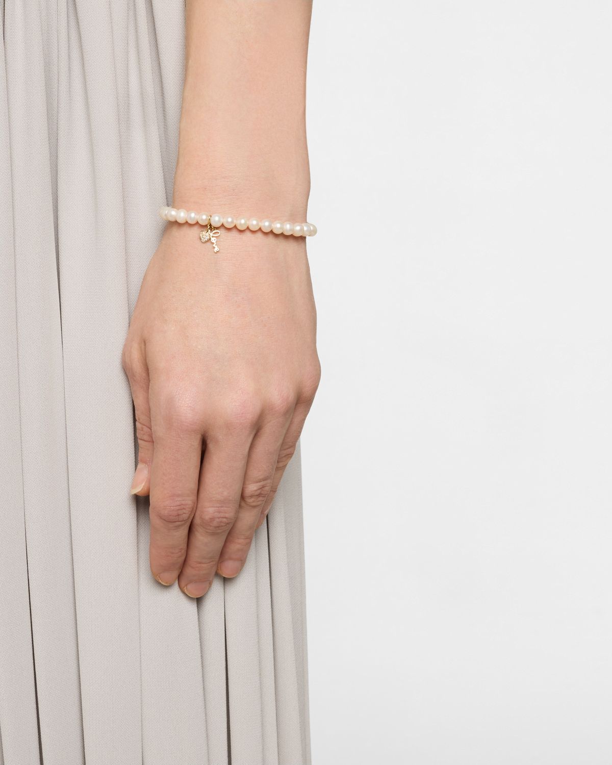 Sydney Evan 14K Yellow Gold and Diamond Love Duo Pearl Charm Bracelet