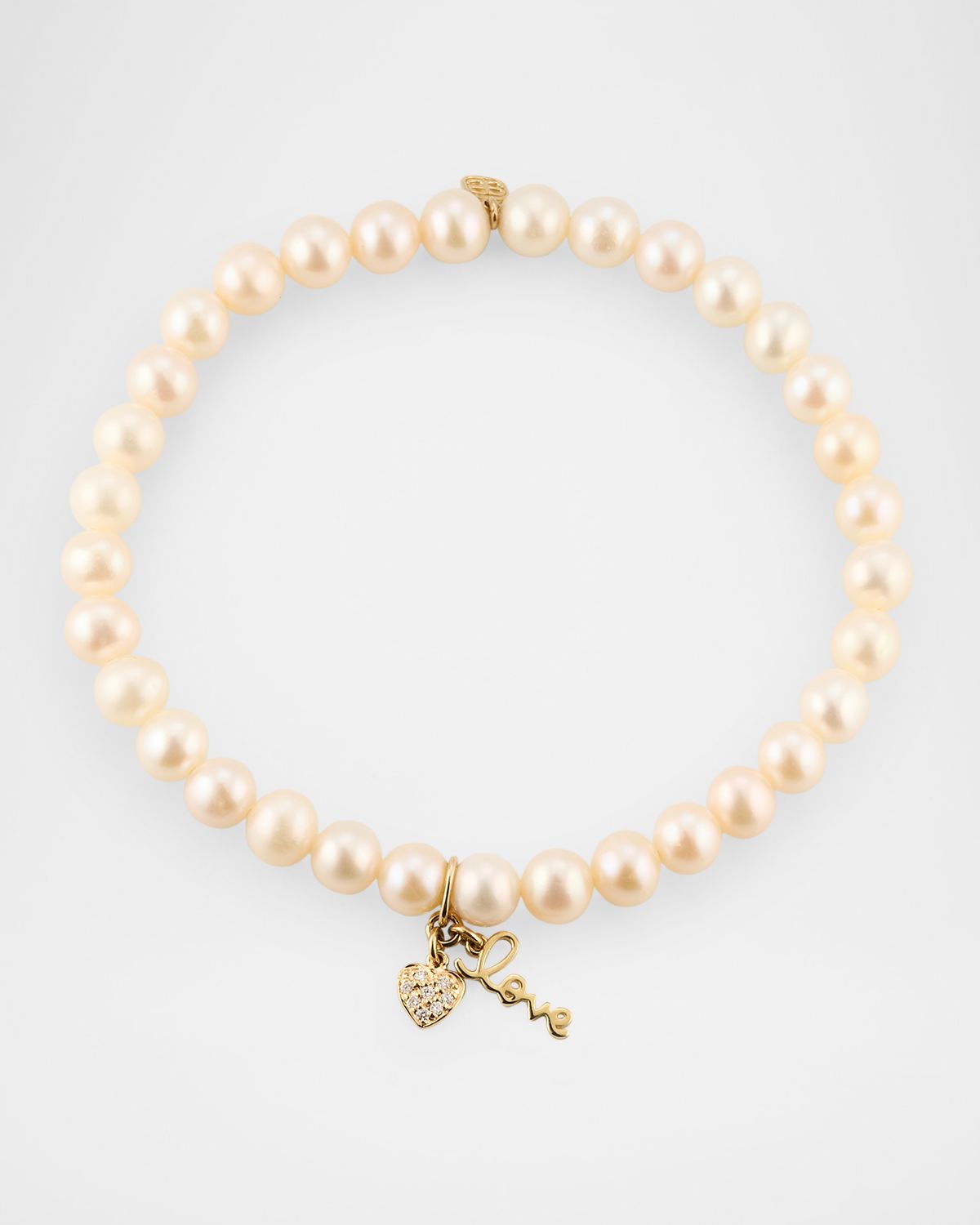 Sydney Evan 14K Yellow Gold and Diamond Love Duo Pearl Charm Bracelet