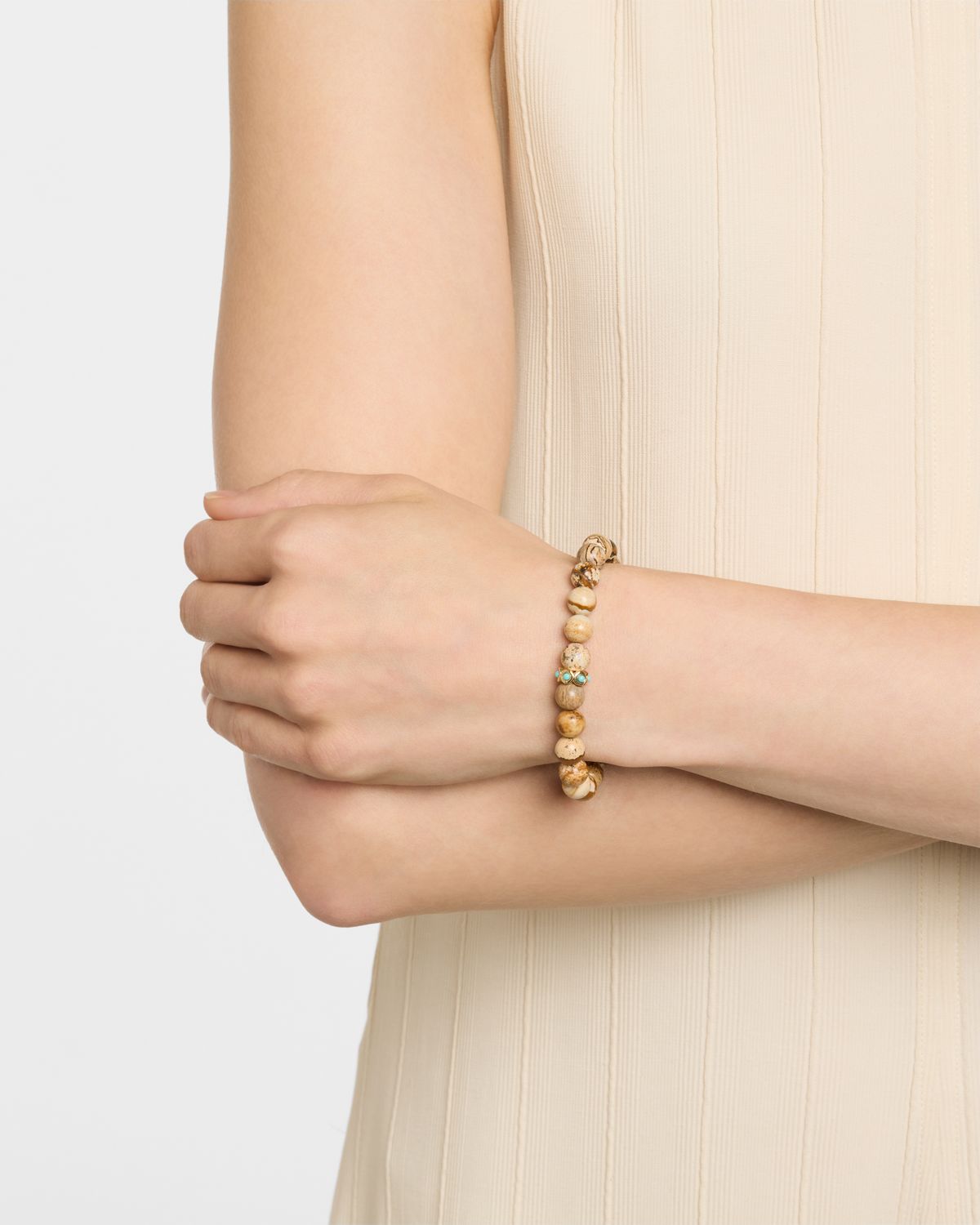 Sydney Evan Picture Jasper Bead Bracelet with Fluted Turquoise Rondelle